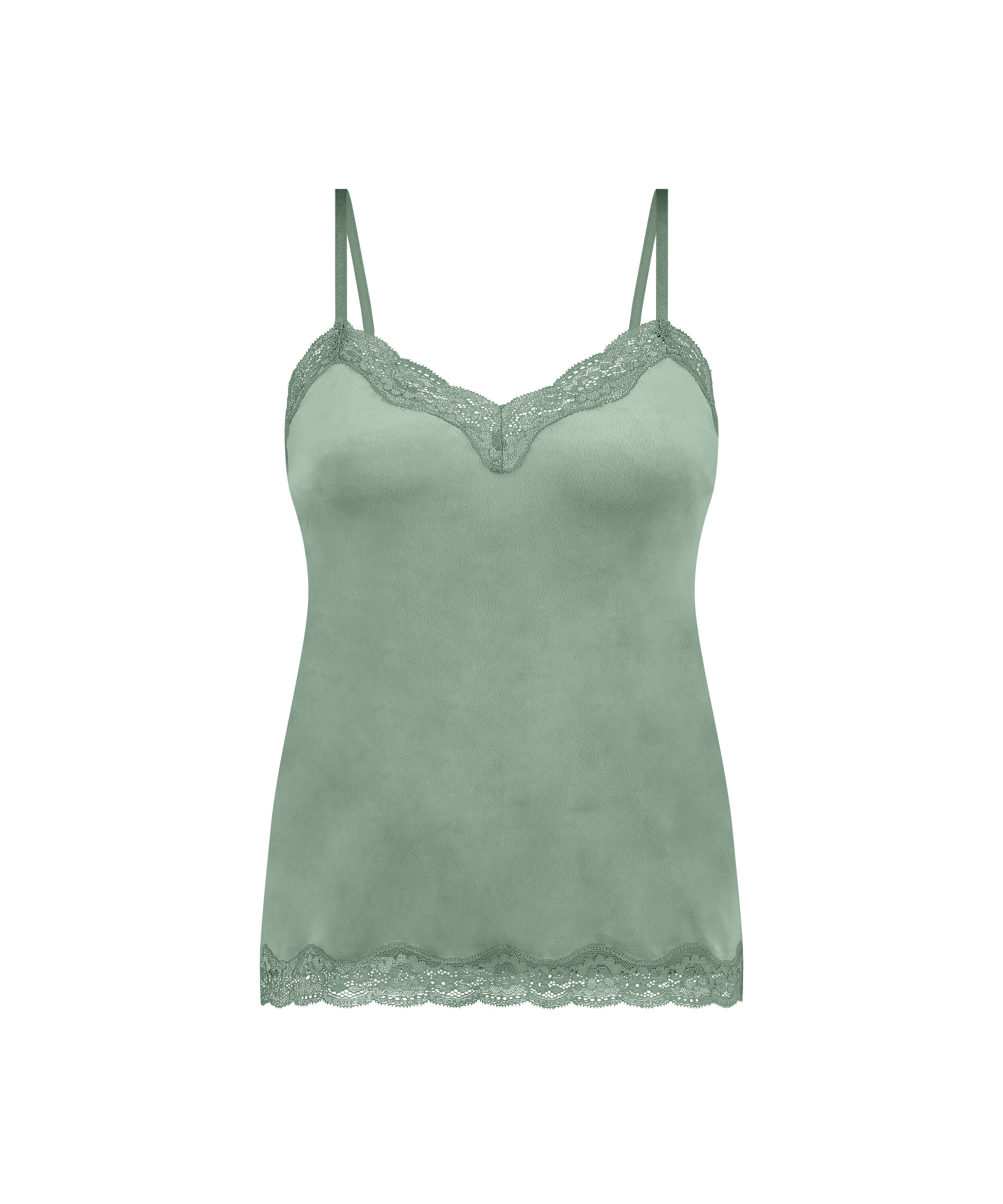 Velours Lace Cami Top, Green