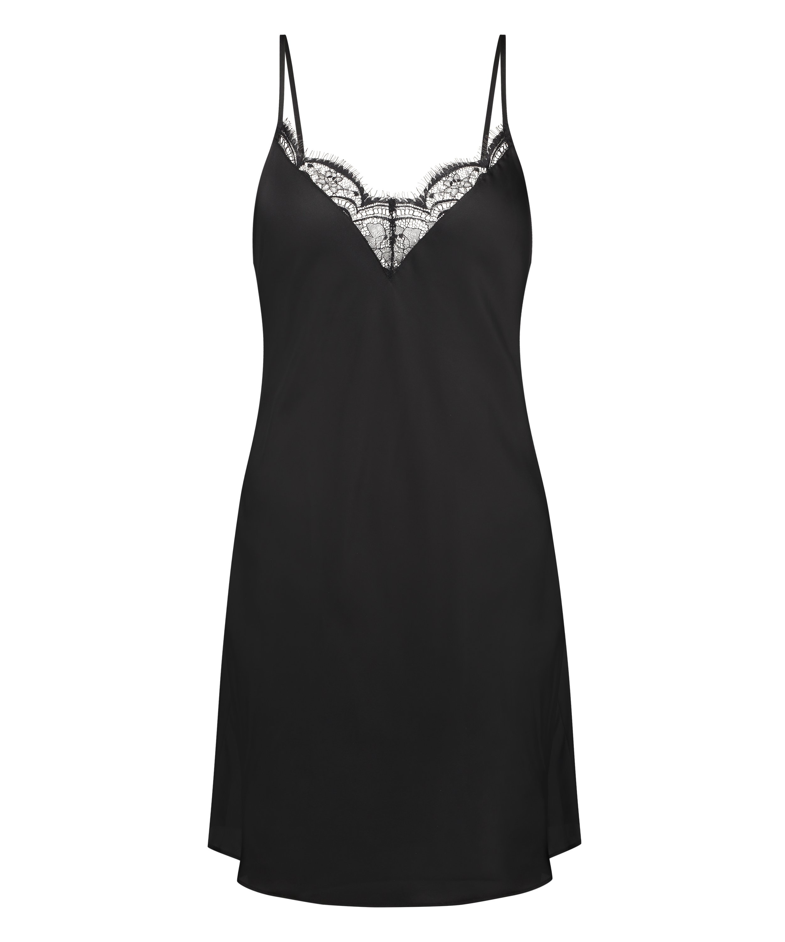 Satin Slip Dress, Black, main