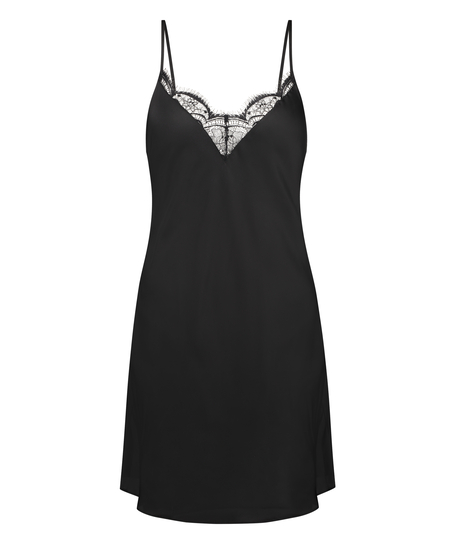 Satin Slip Dress, Black