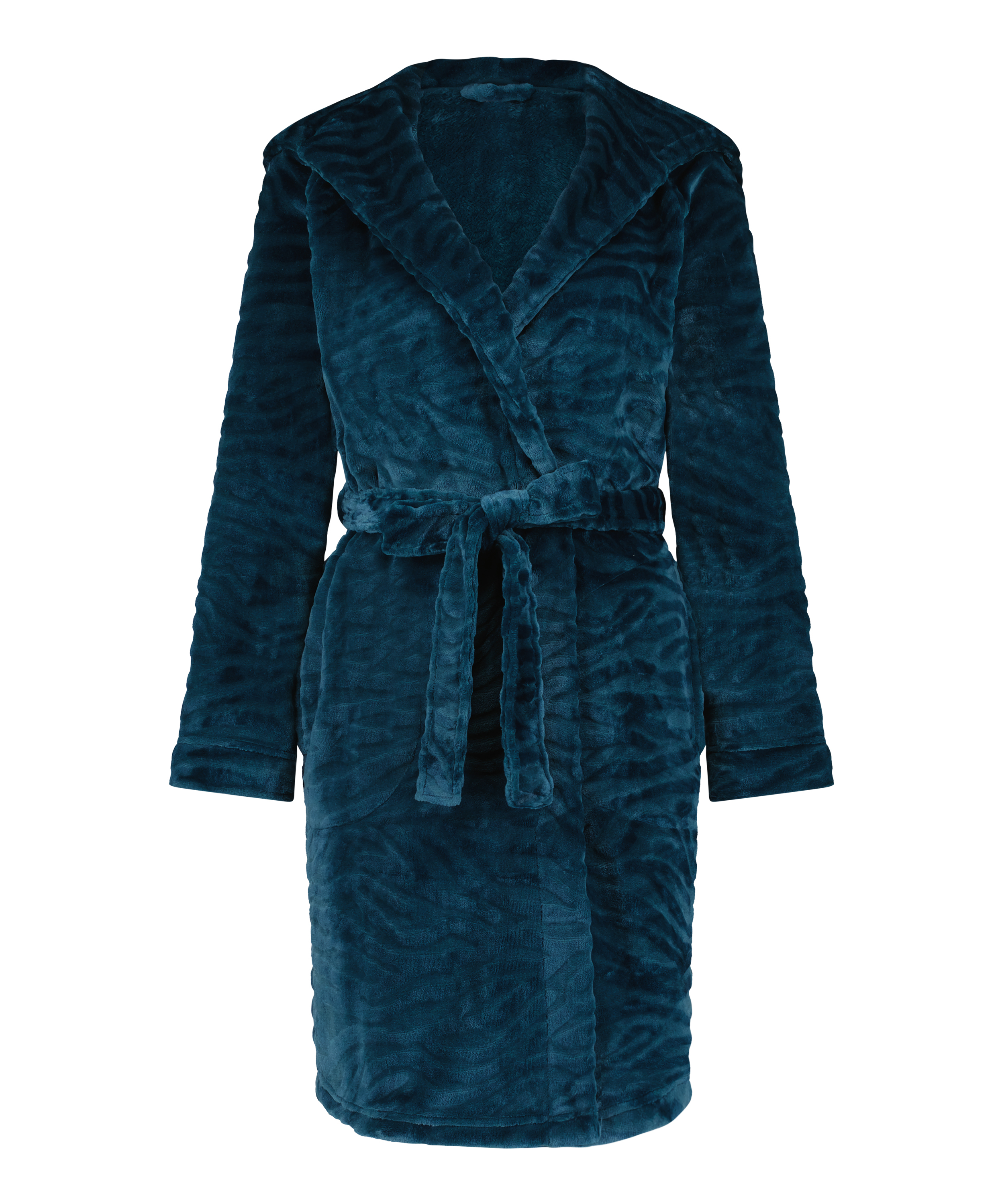Short Fleece Ribbed Bathrobe, Blue, main