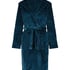 Short Fleece Ribbed Bathrobe, Blue