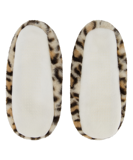 Leopard Cosy Ballerina Slippers, Beige