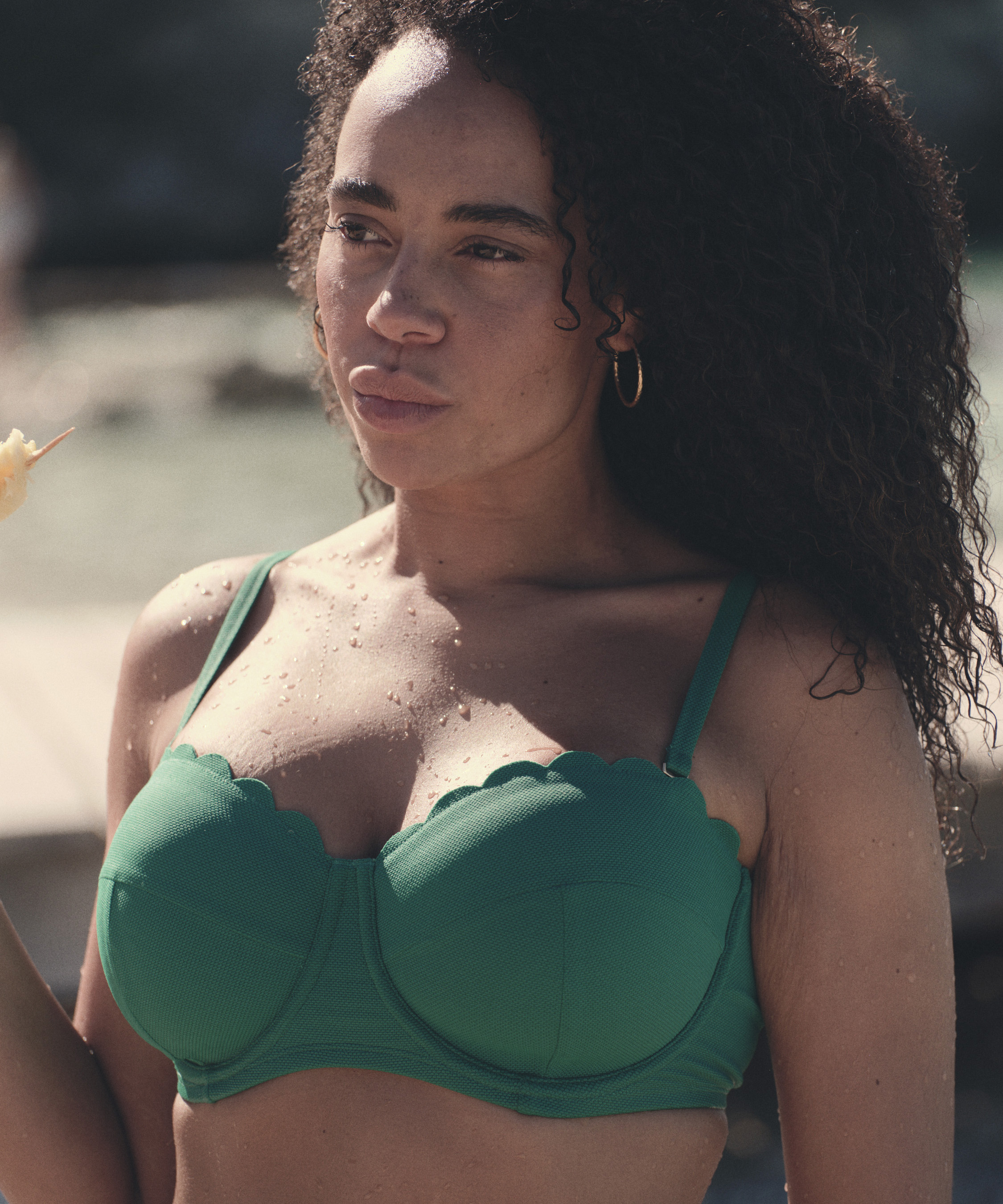 Scallop Padded Strapless Underwired Bikini Top Cup E +, Green, main