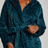 Short Fleece Ribbed Bathrobe, Blue