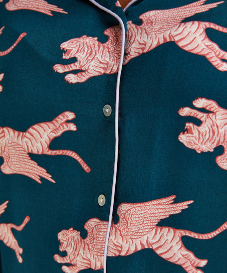 Woven Pyjama Jacket Long Sleeves, Blue