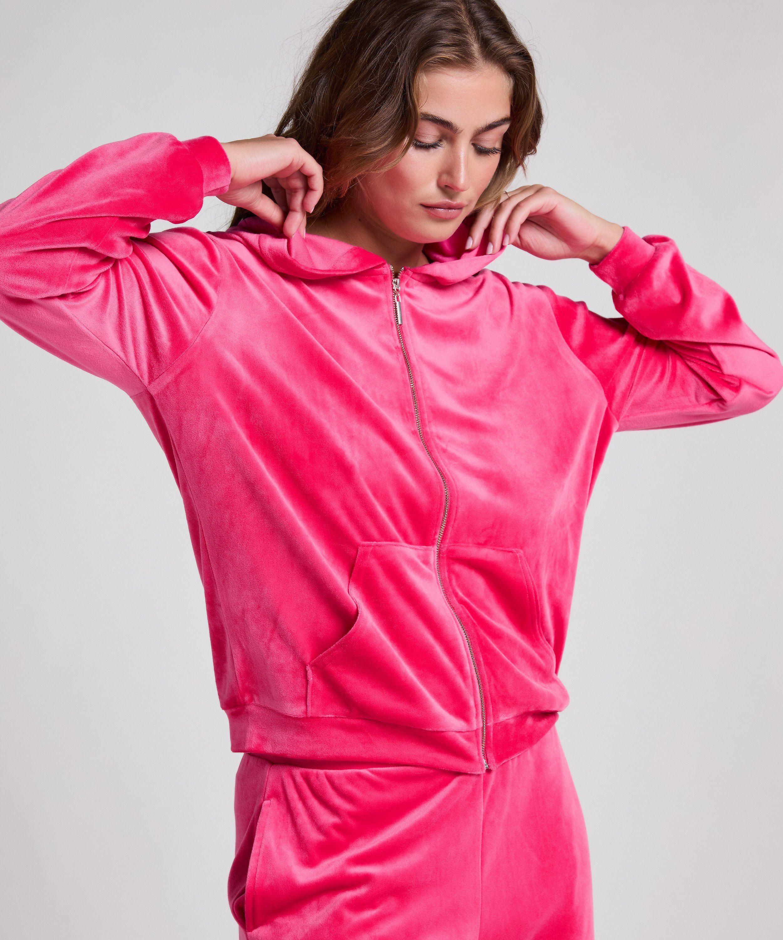 Velour hoodie jacket, Pink, main