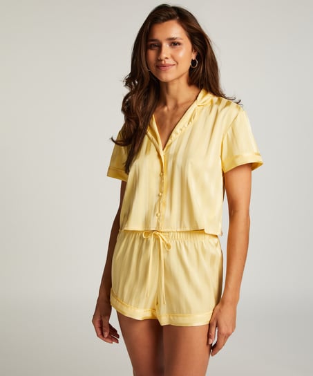 Satin Short-Sleeved Jacket, Yellow