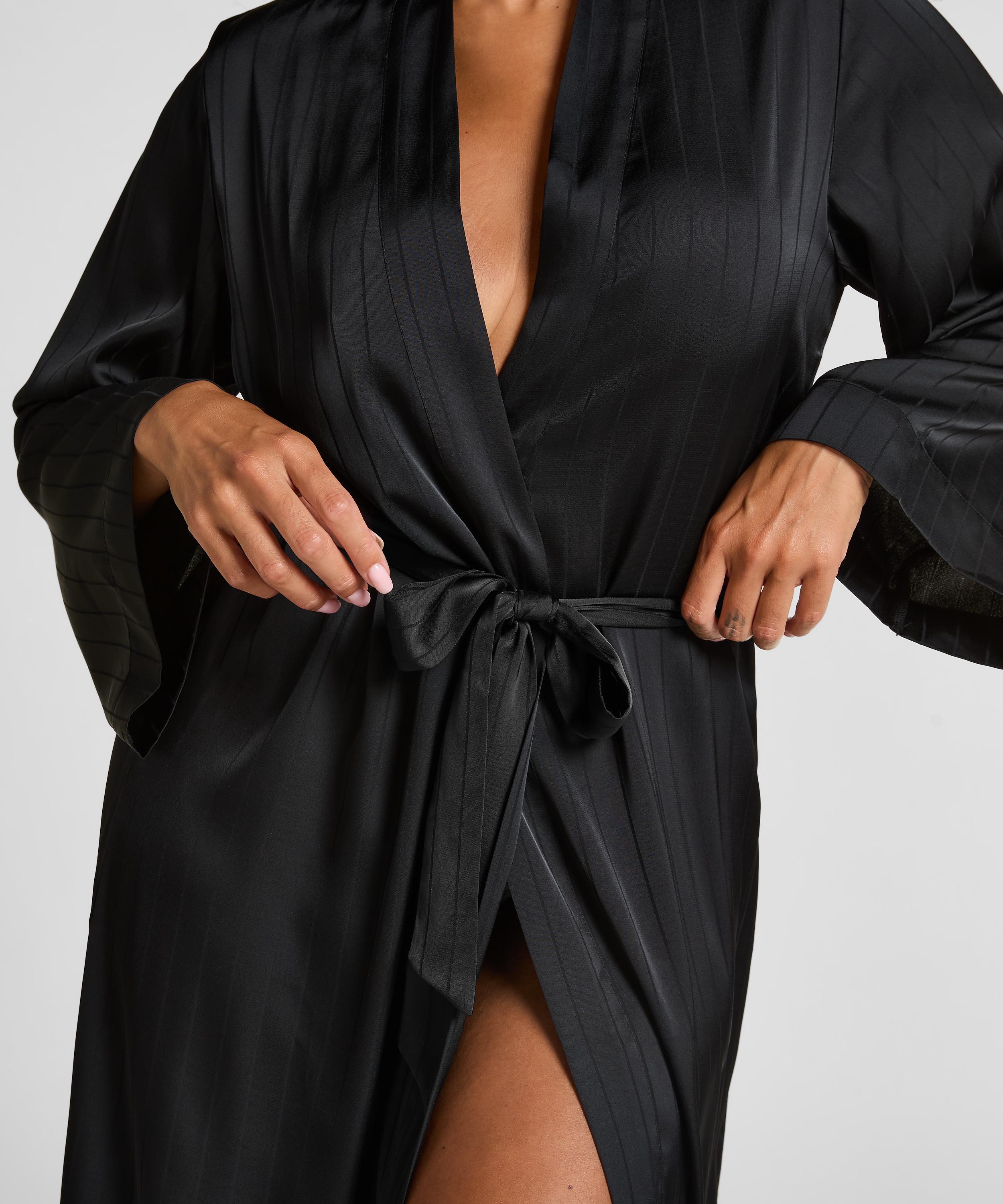 Satin Pinstripe Kimono, Black, main