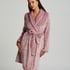 Short Fleece Ribbed Bathrobe, Purple