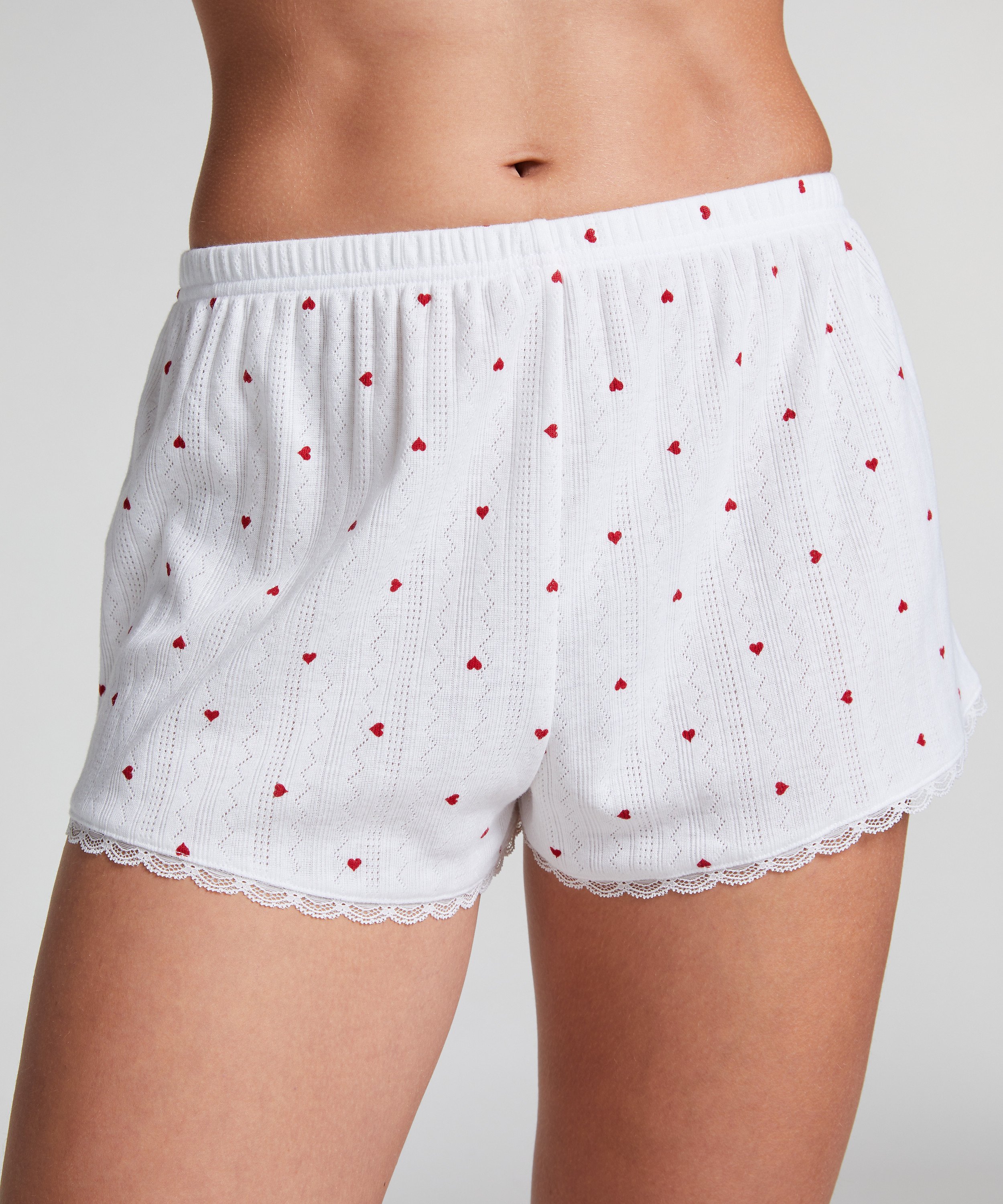 Pointelle Pyjama Shorts, White, main