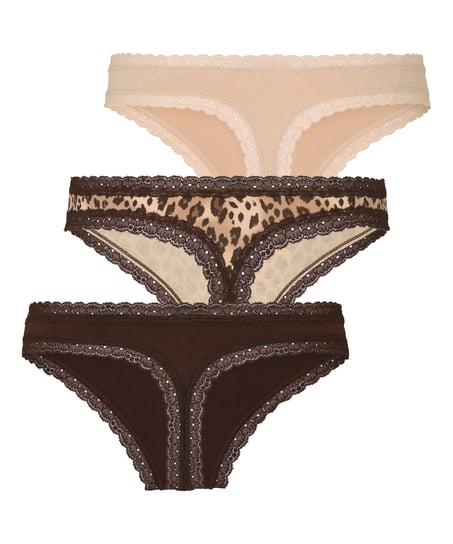 Multipack Cotton Thong, Brown