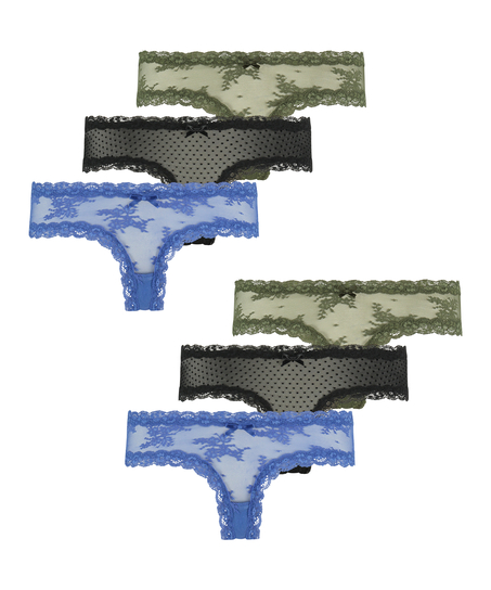 6-pack V-shaped Brazilian knickers mesh, Blue