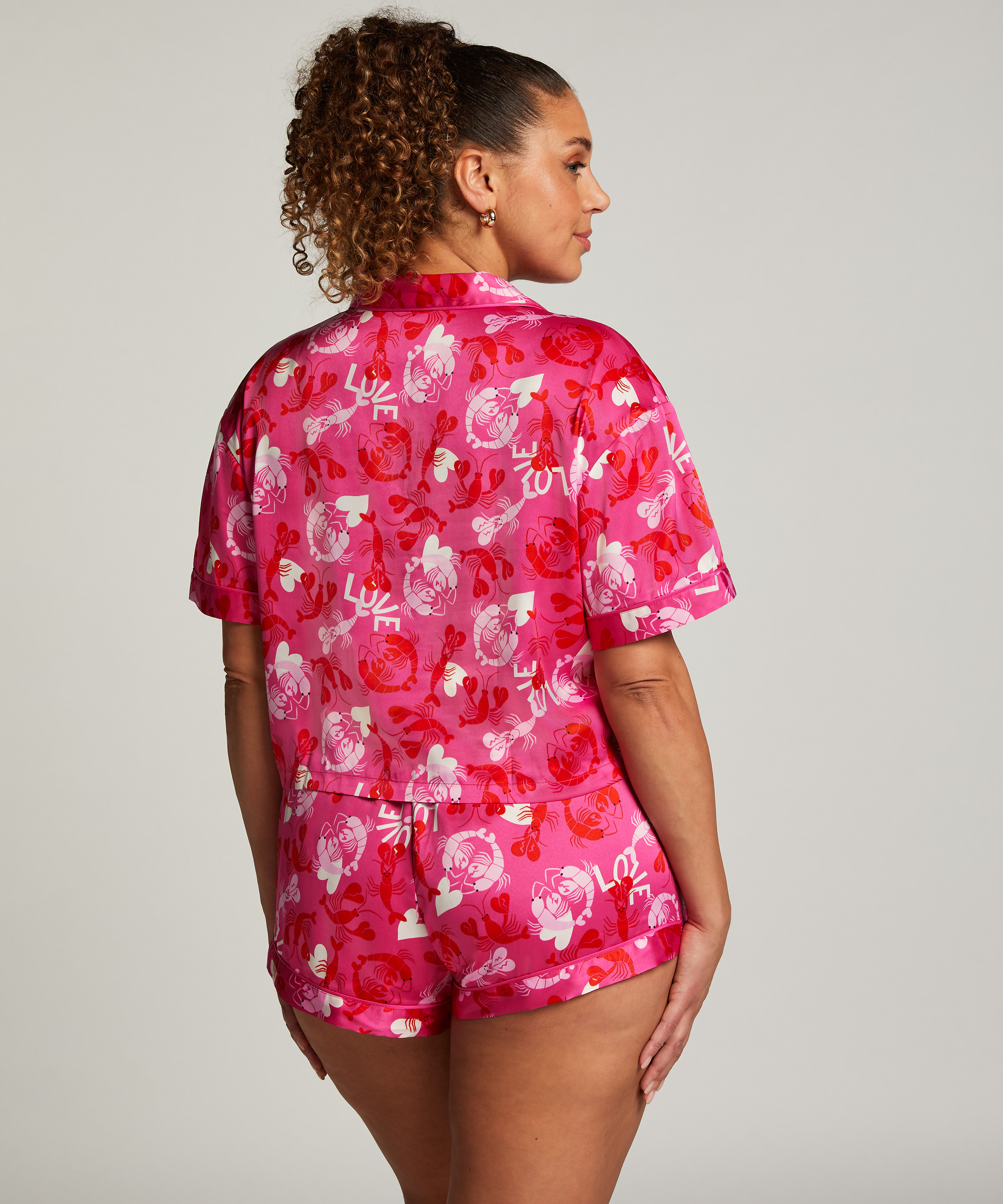Satin pyjama shorts, Pink, main