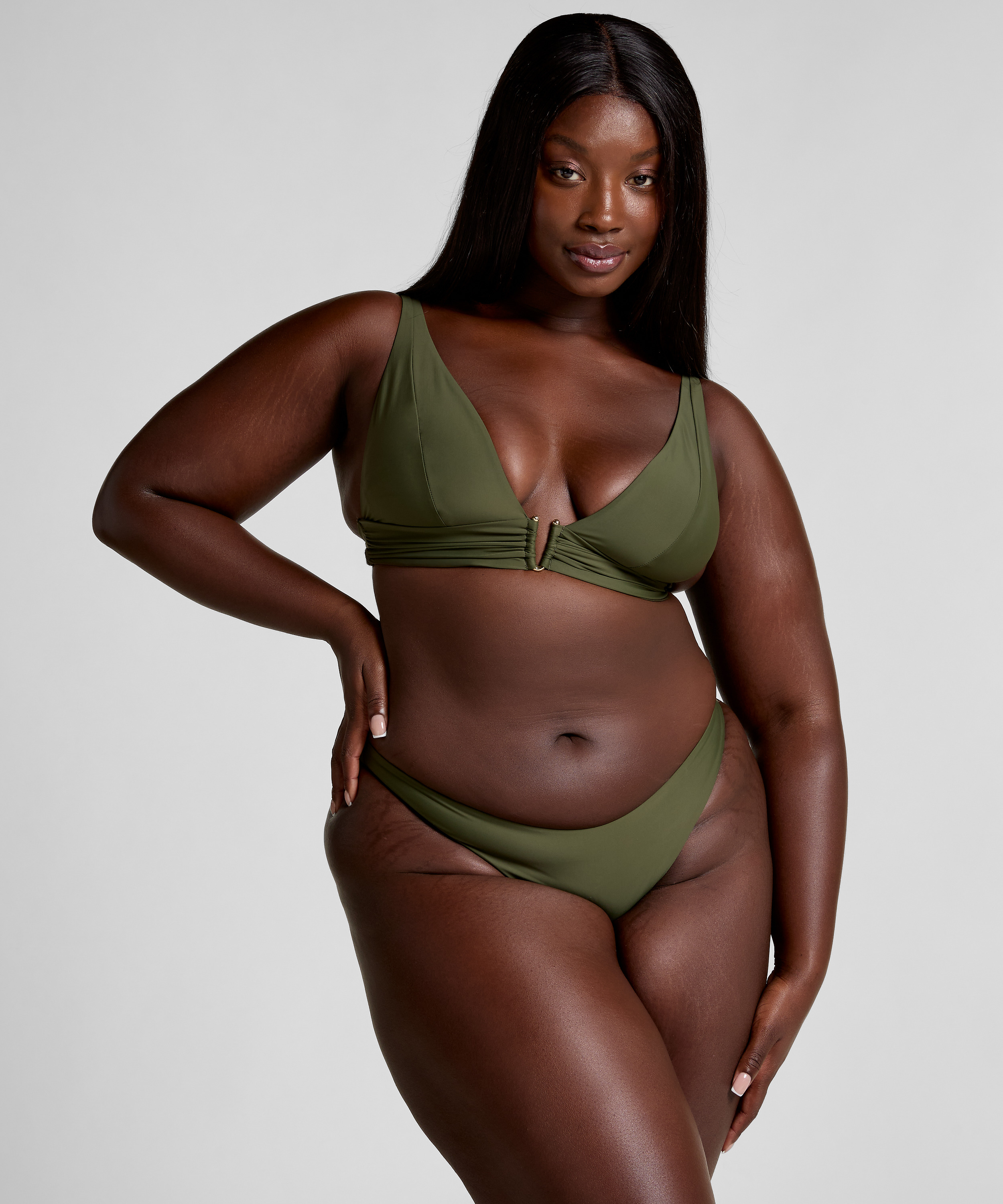 Luna High-Leg Bikini Bottoms, Green, main