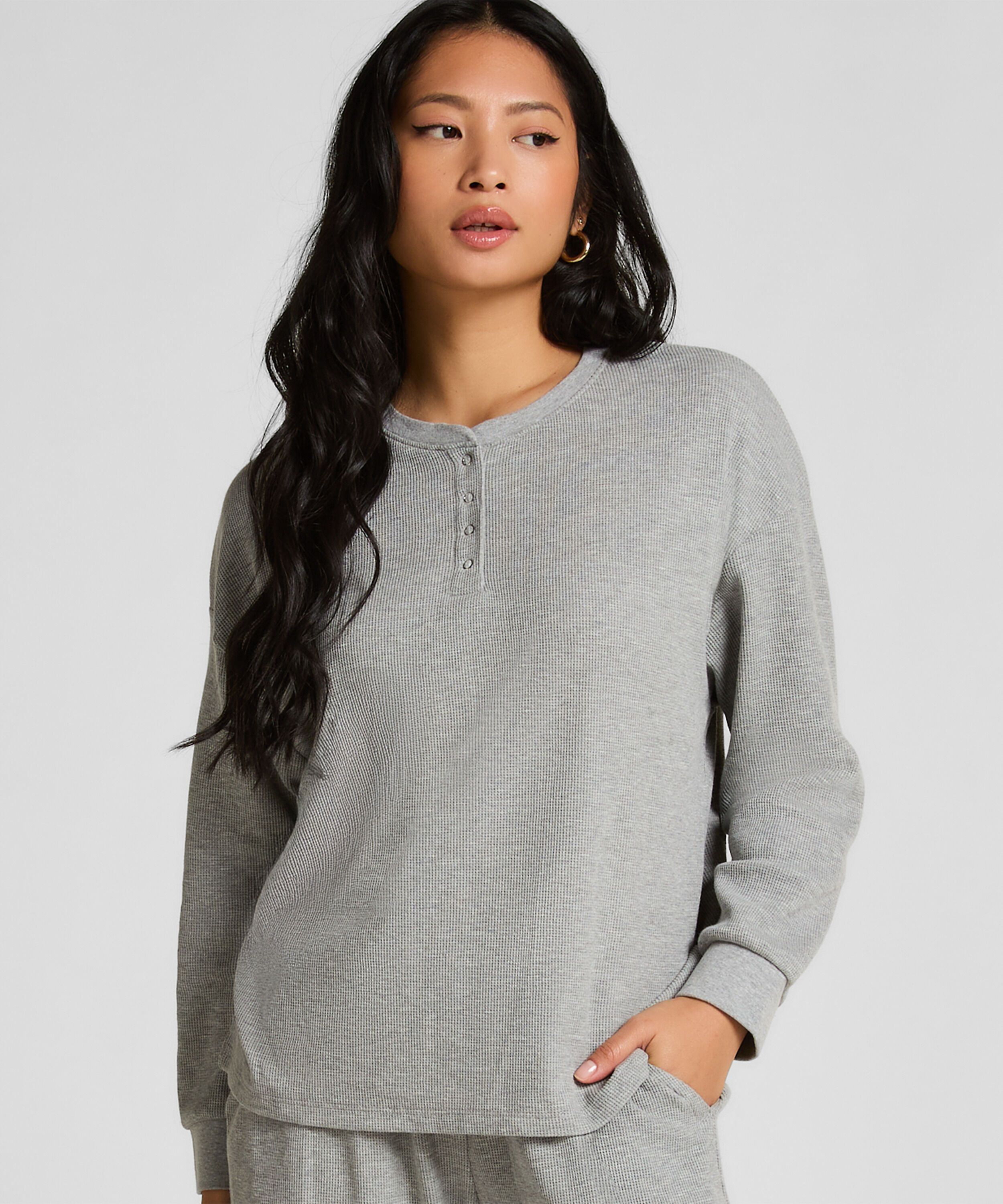 Top Waffle Henley, Gray