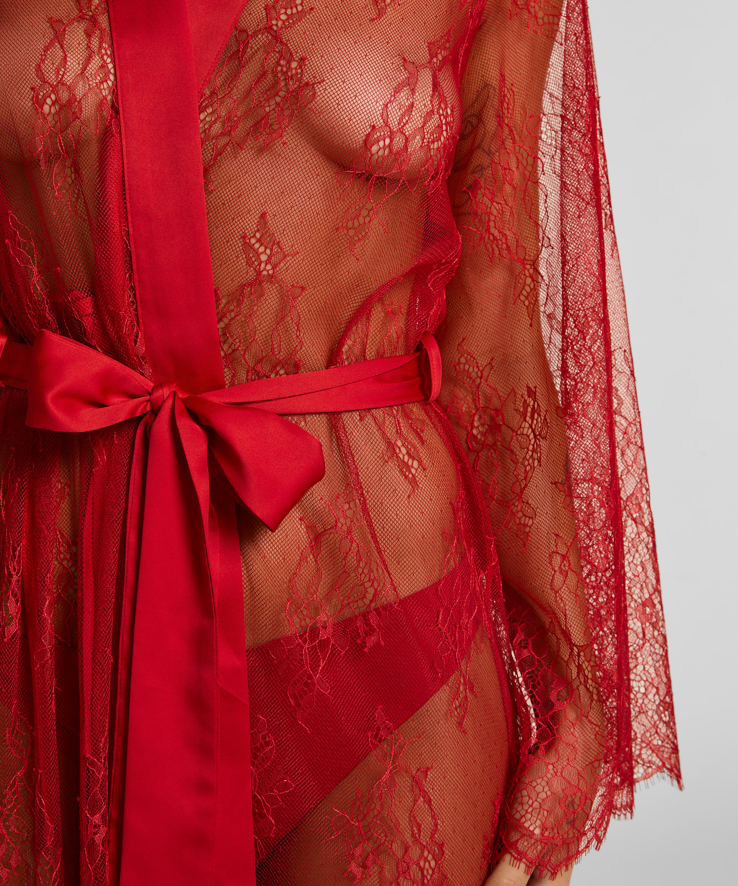 Long Allover Lace Kimono, Red, main