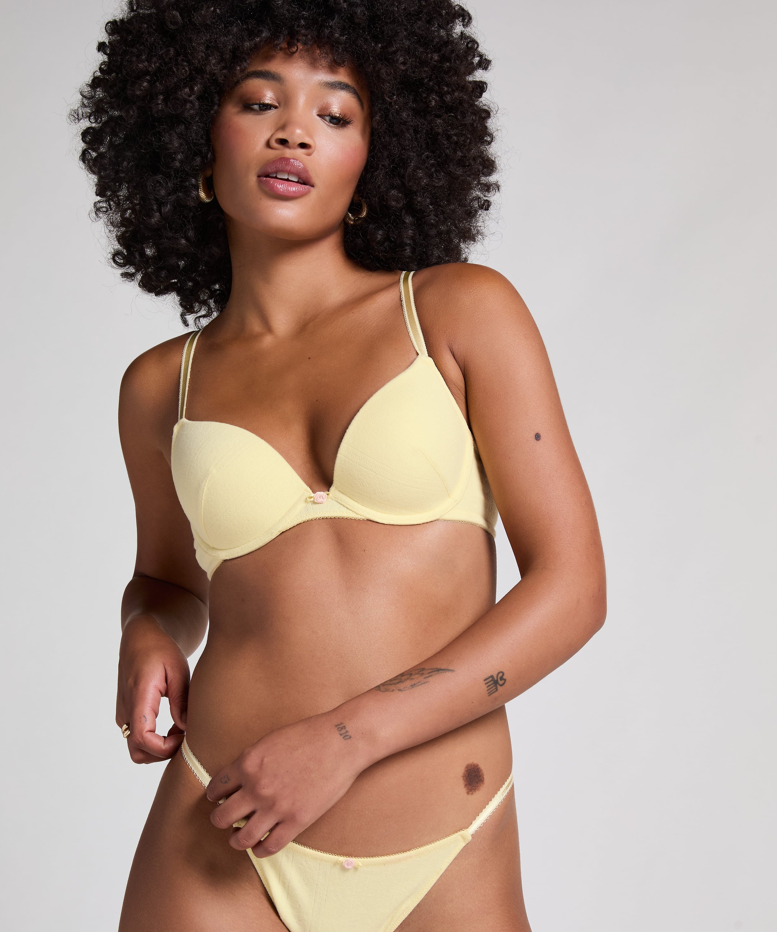 Pointelle Padded Underwired Bra, Yellow, main
