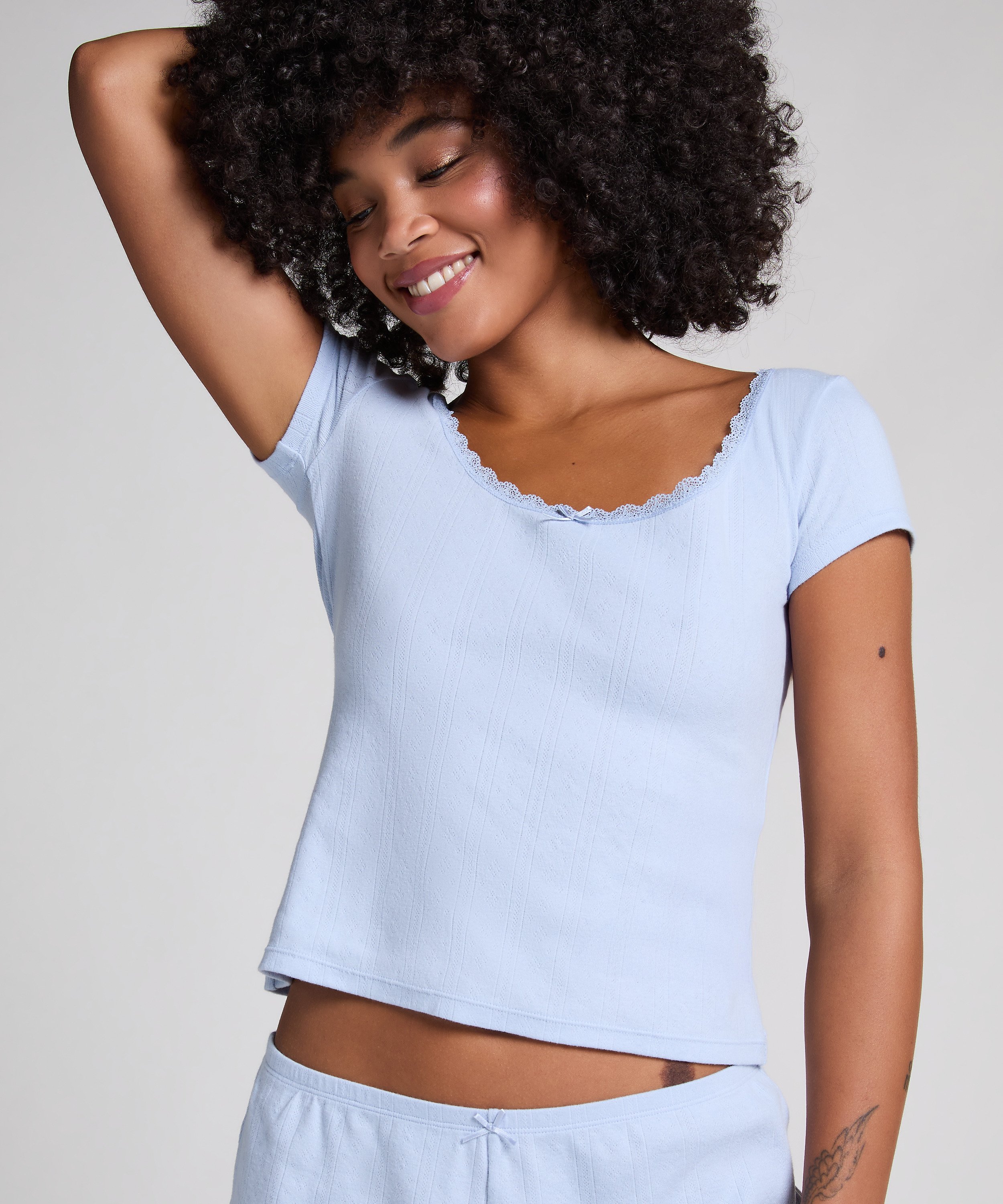 Pointelle Top, Blue, main