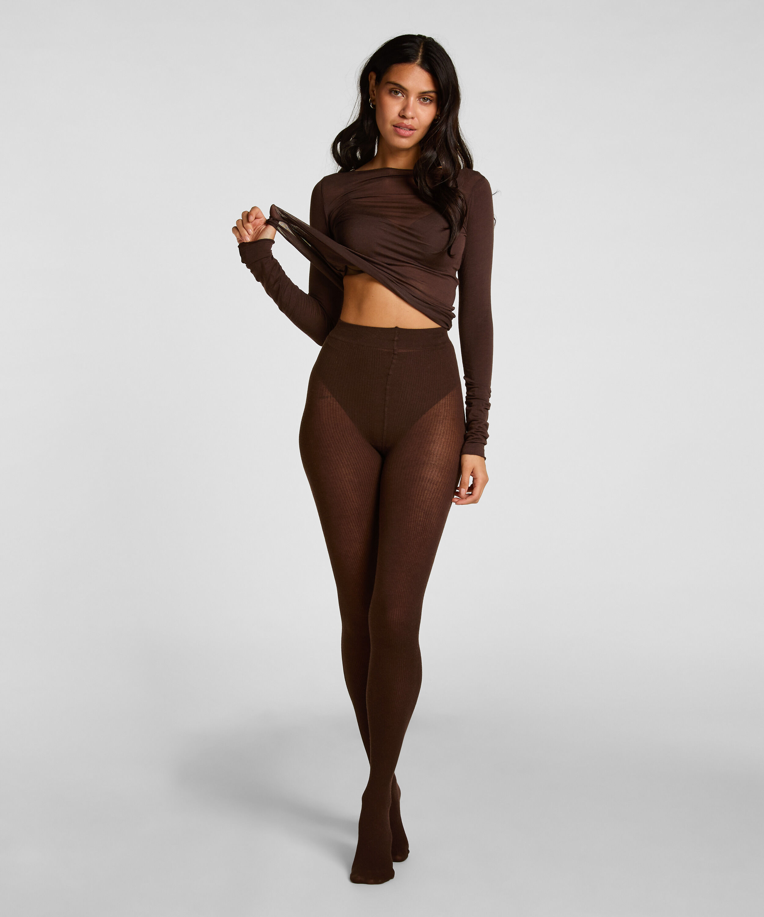 Tight Rib Knit Cashmere Blend, Brown