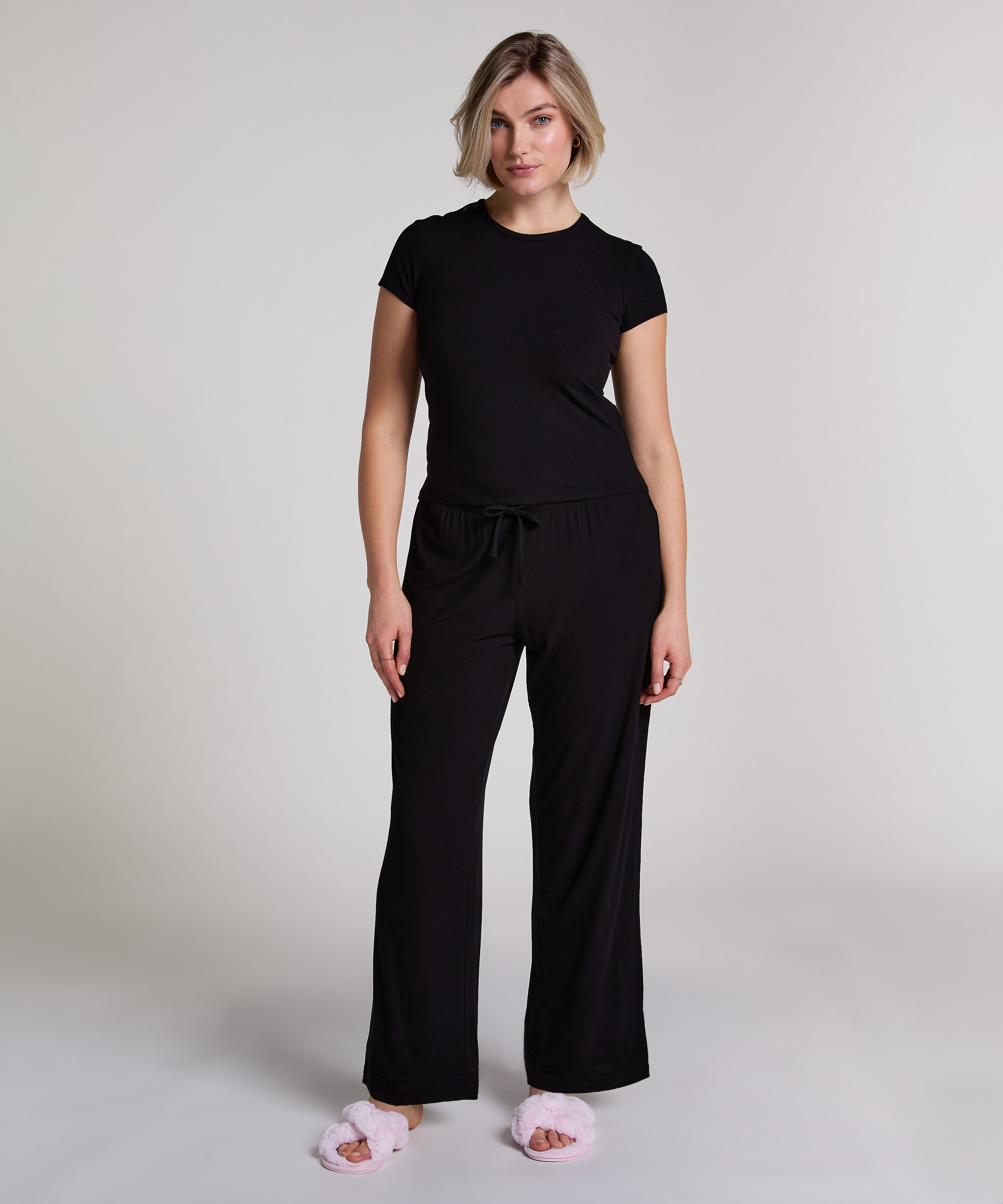 Pyjama Top Rib Essential, Black, main