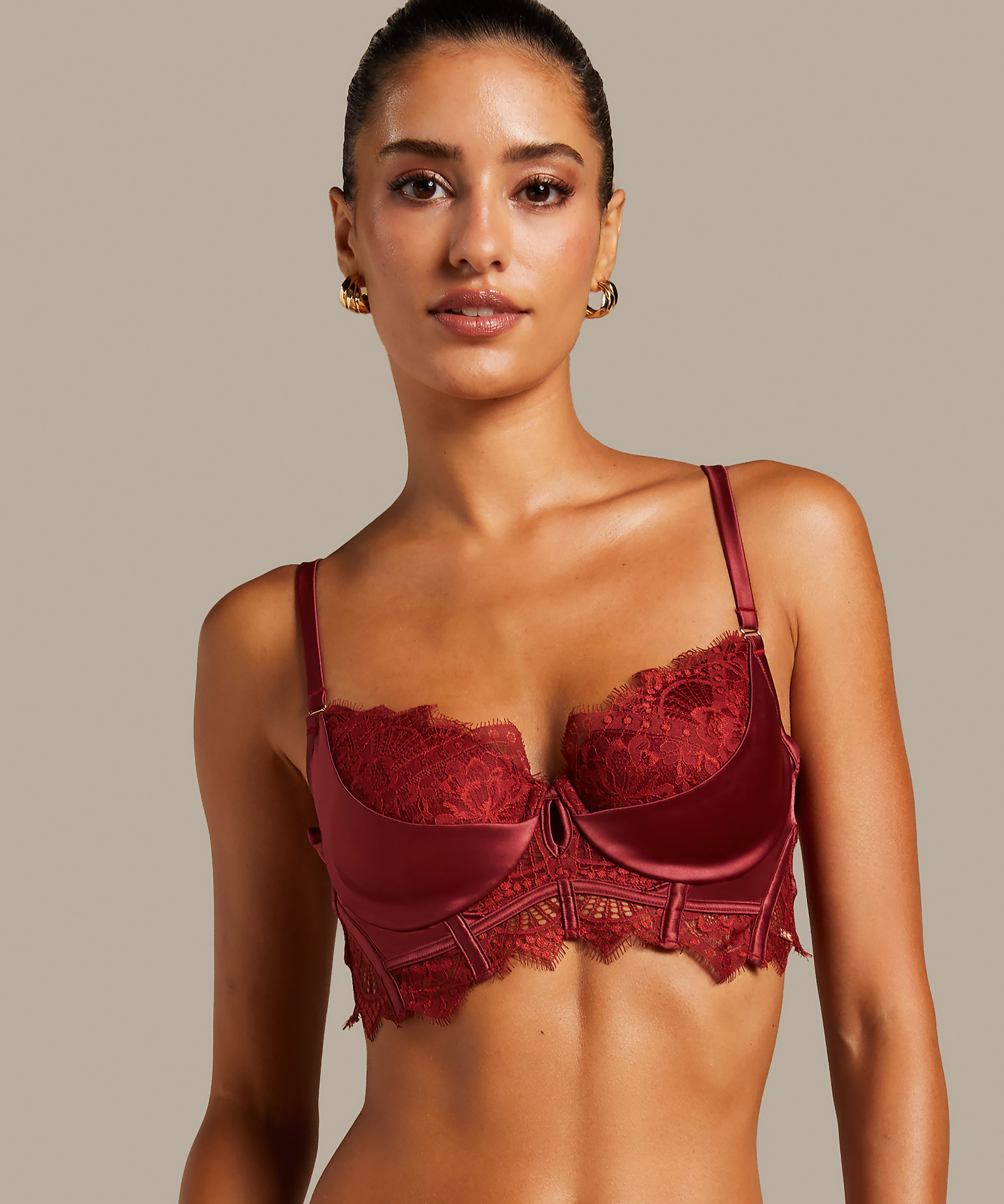 Zoe Padded Longline Underwired Bra, Red, main