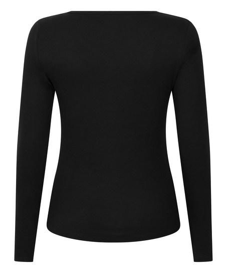 Longsleeved Pyjama Top Henley, Black