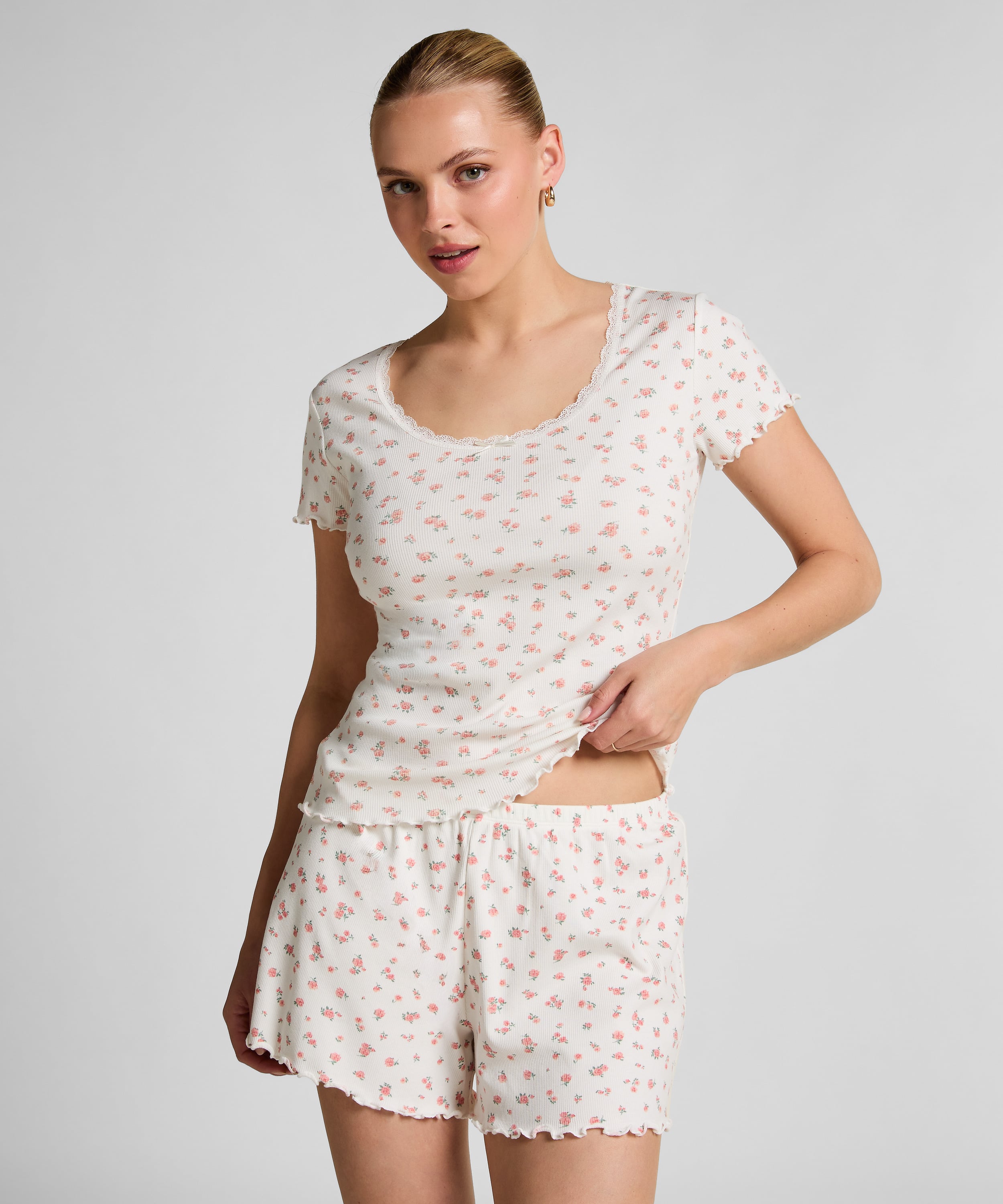 Ribbed Pyjama Shorts, White, main