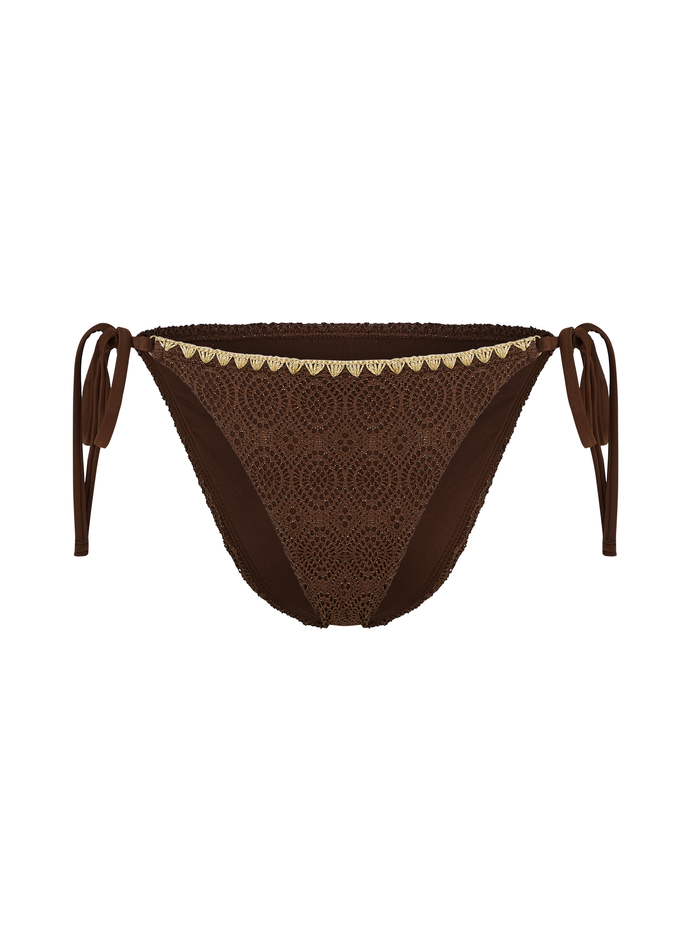 Crochet Cheeky Tanga Bikini Bottoms, Brown, main