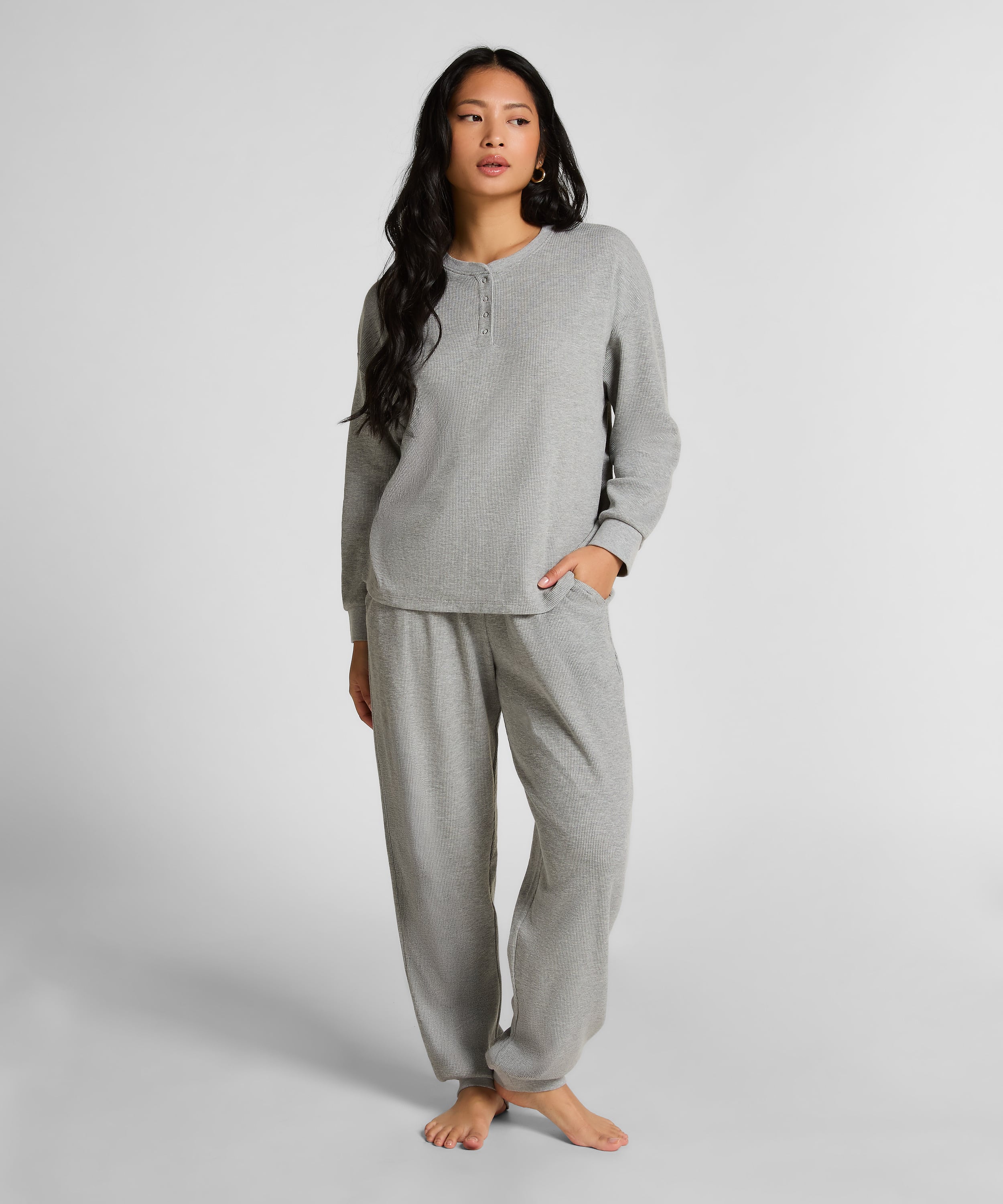Top Waffle Henley, Gray, main