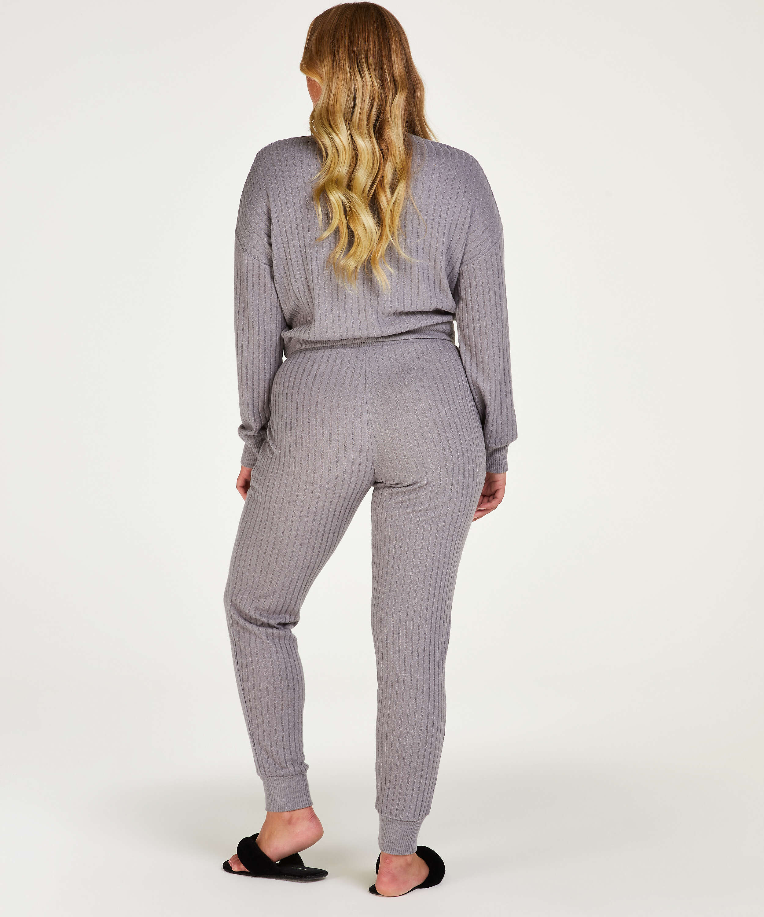 Brushed Rib Pyjama Pants, Grey, main