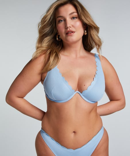 Scallop Non-Padded Underwired Bikini Top, Blue
