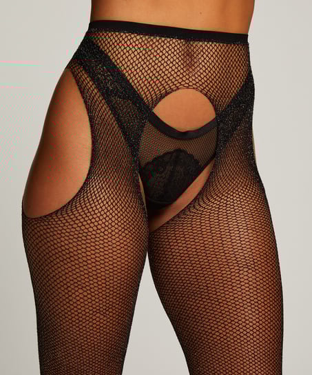 Tights Open Bum Lurex, Black