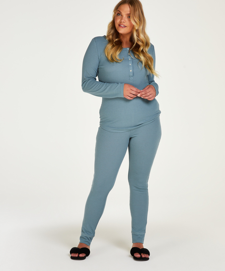 Waffle Placket Pyjama, Blue