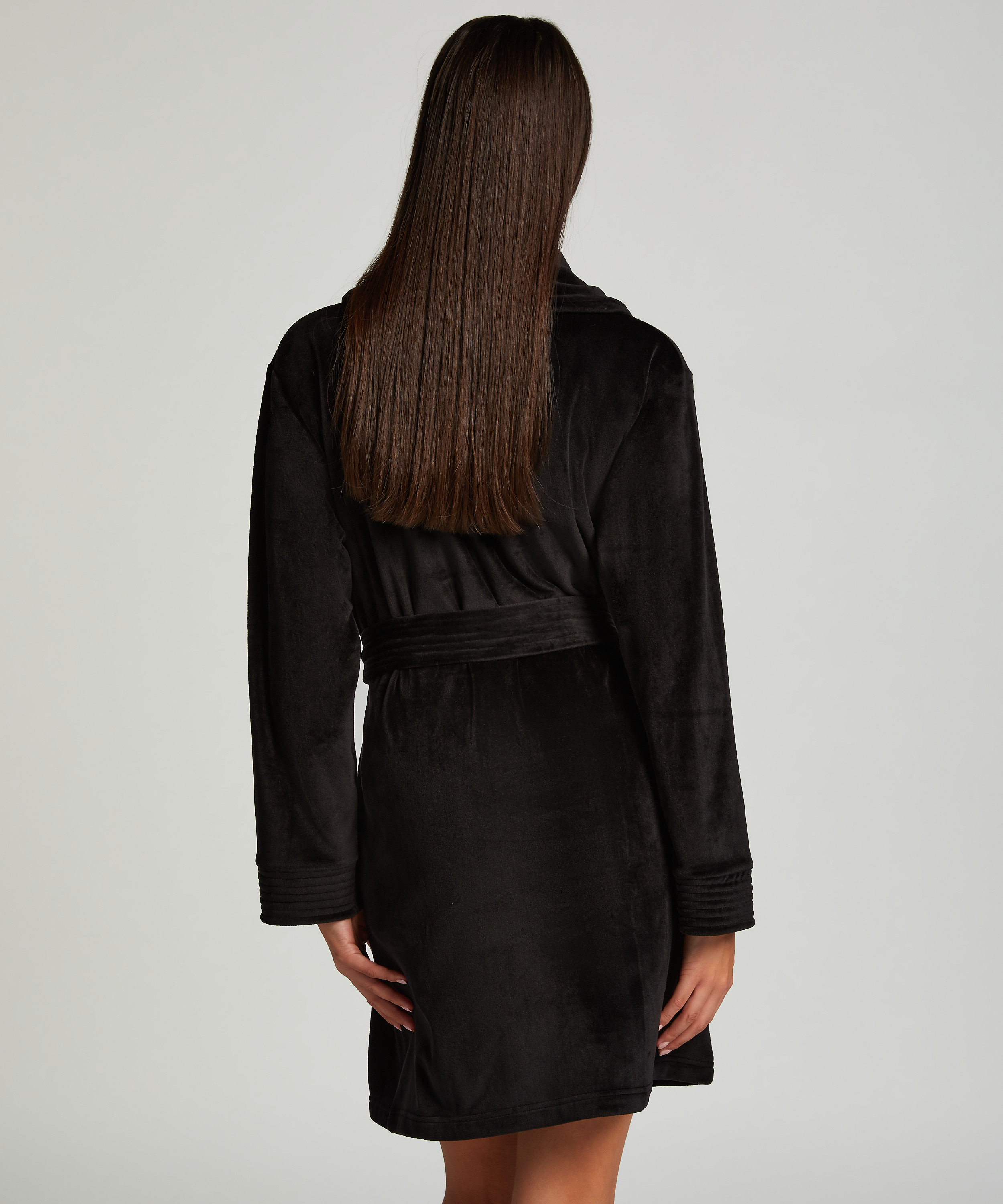 Velours short bathrobe, Black, main