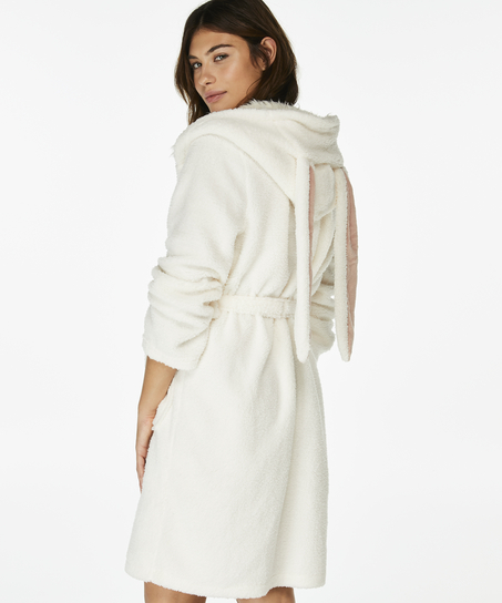 Fleece Bathrobe, White
