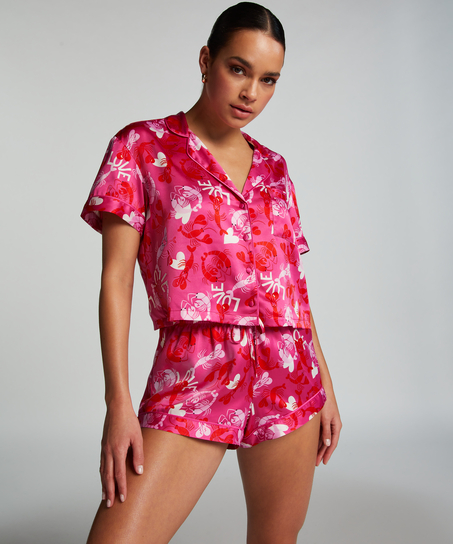 Satin pyjama shorts, Pink