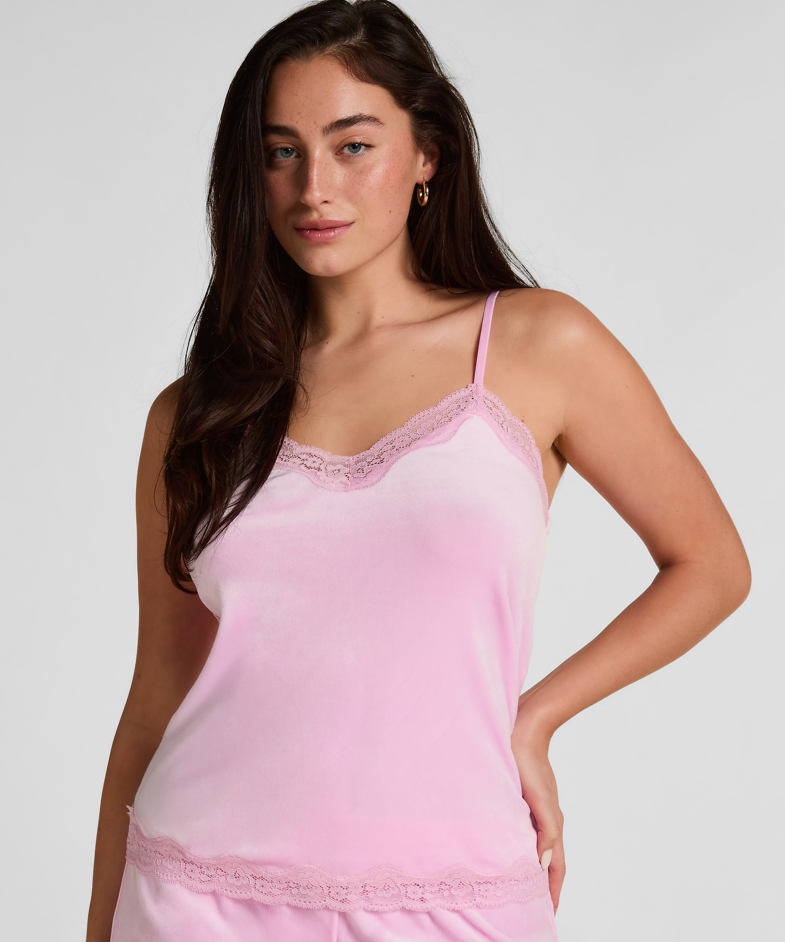 Velours Lace Cami Top, Pink, main