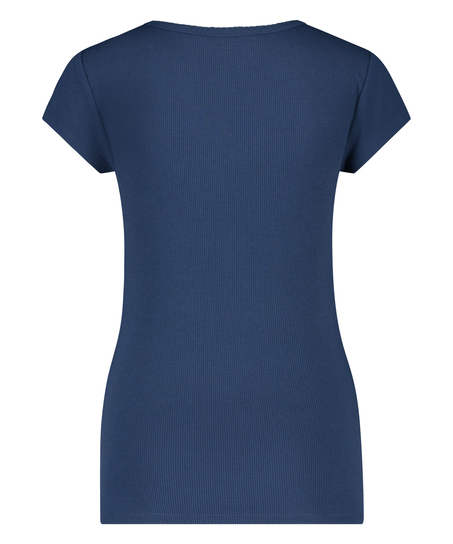 Short sleeve rib pyjama top., Blue