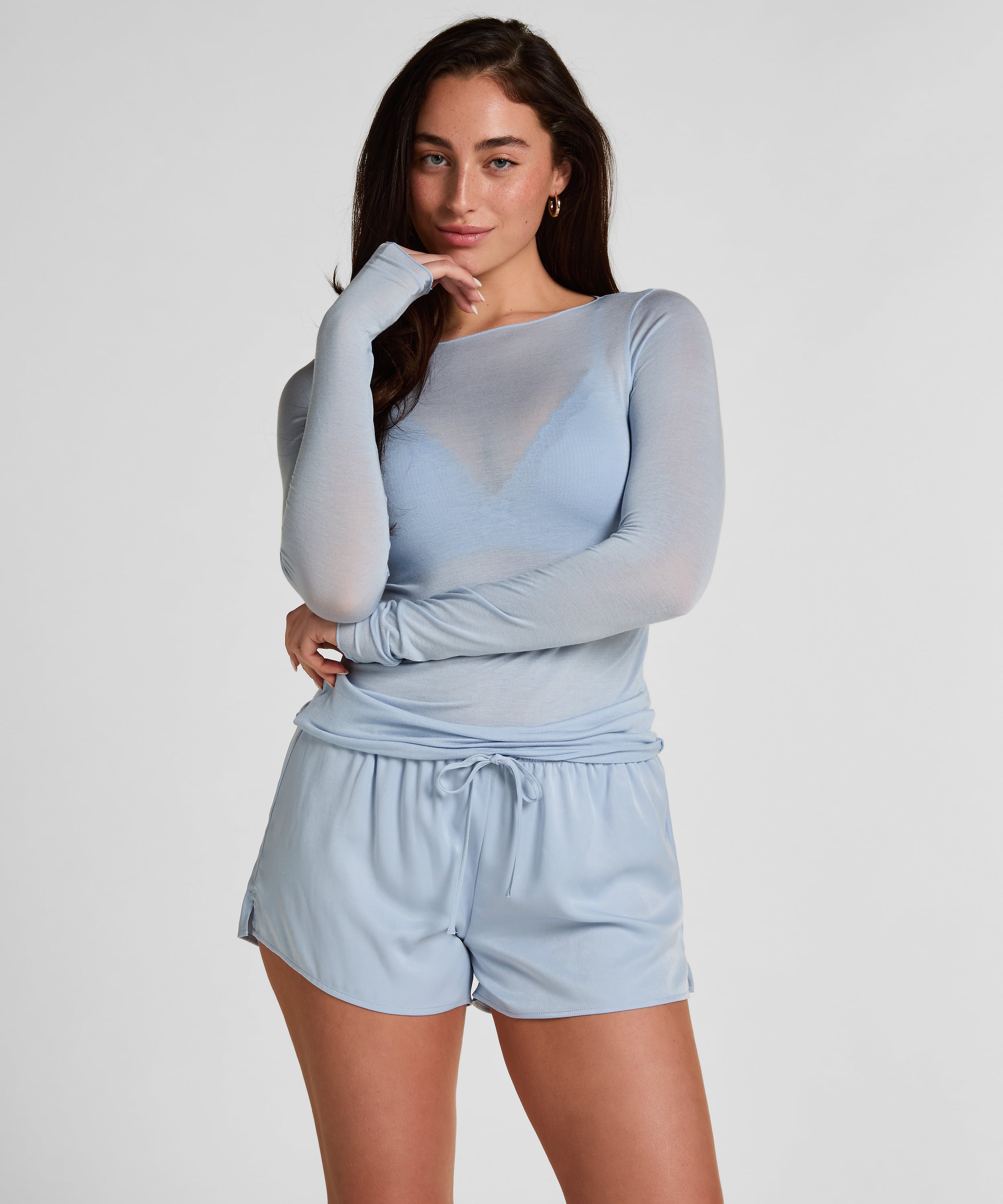 Ayla Satin Shorts, Blue, main