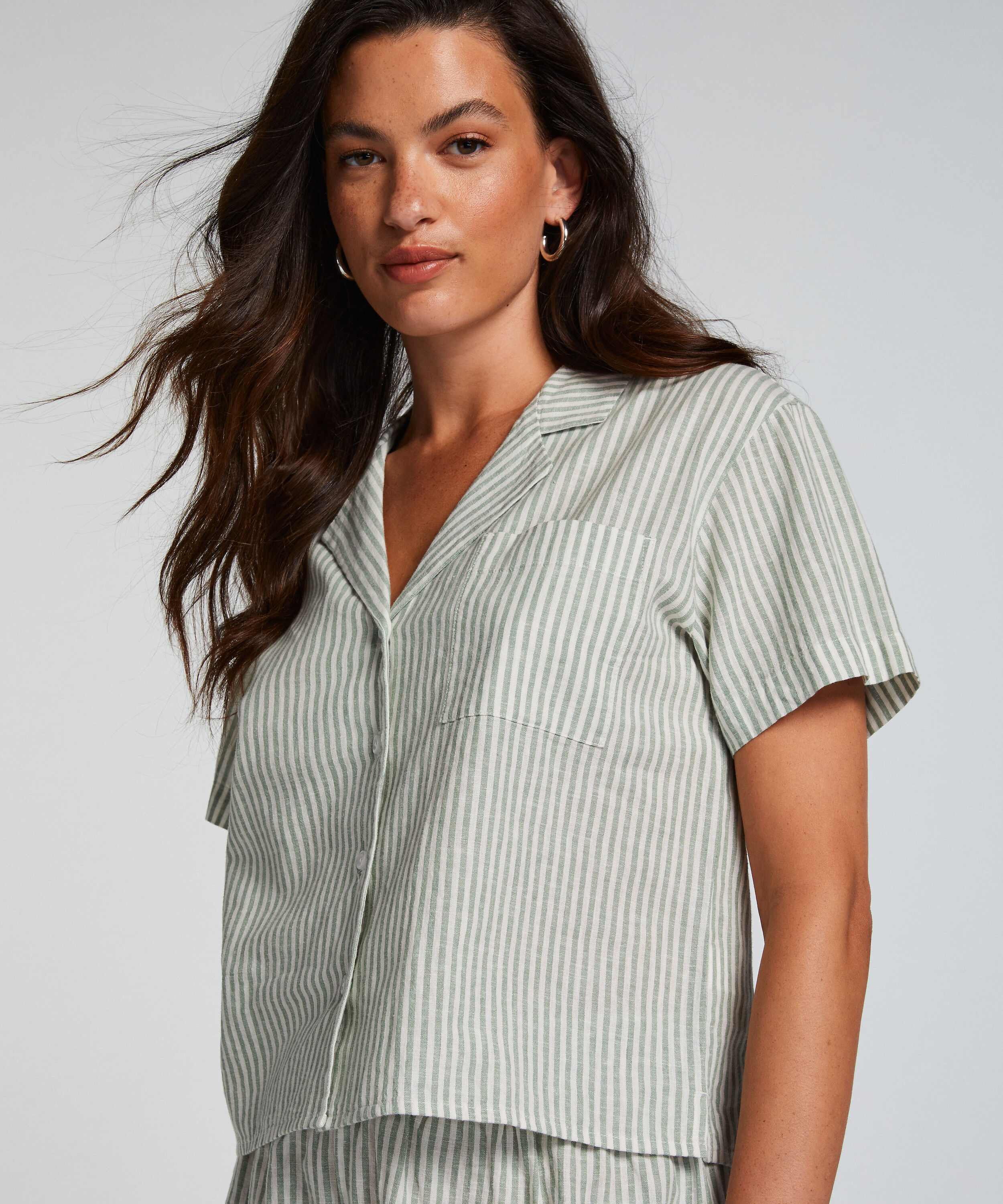 Linen Pyjama Top, Green