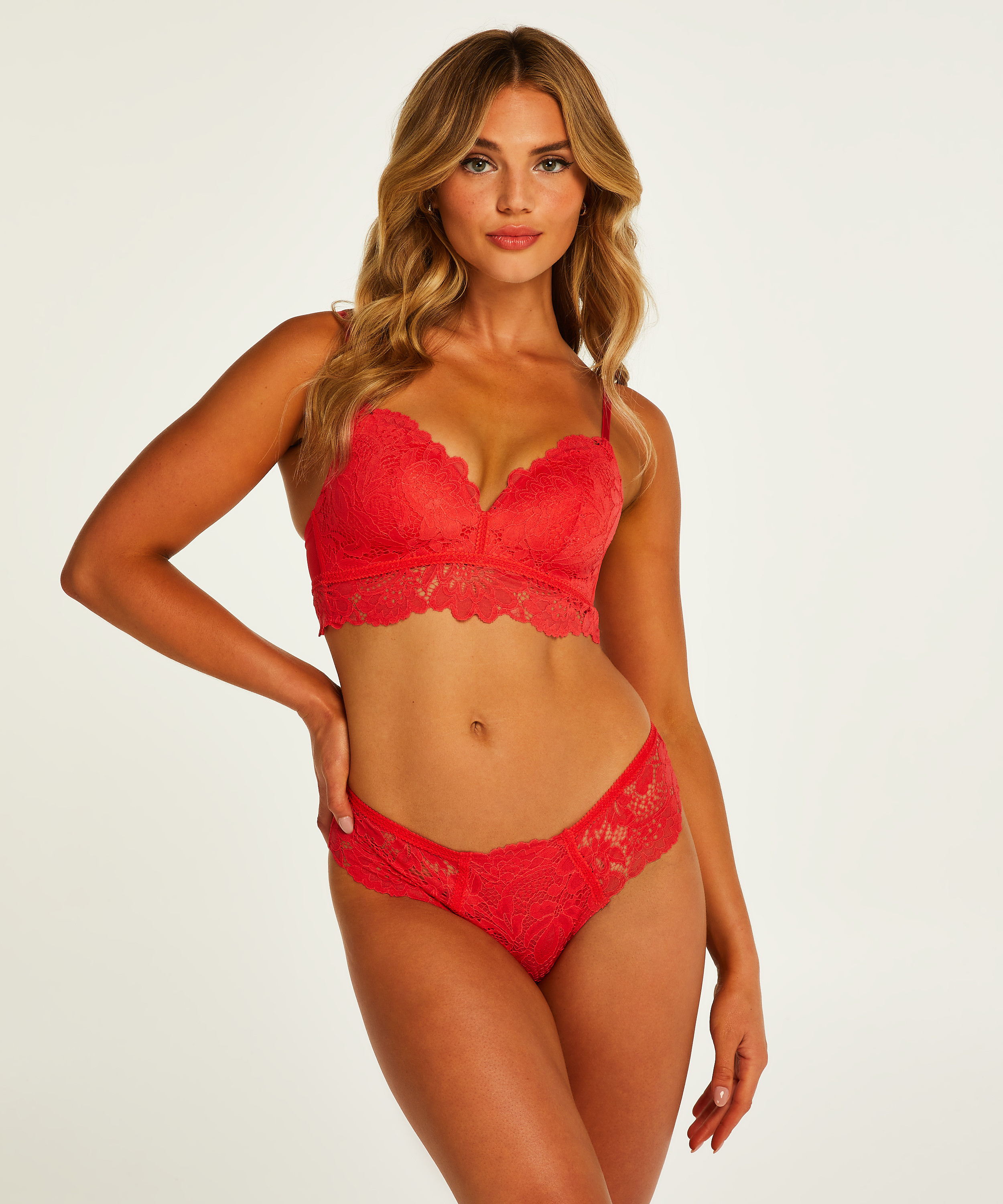 Shiloh Padded Longline Non-Underwired Bra , Red, main