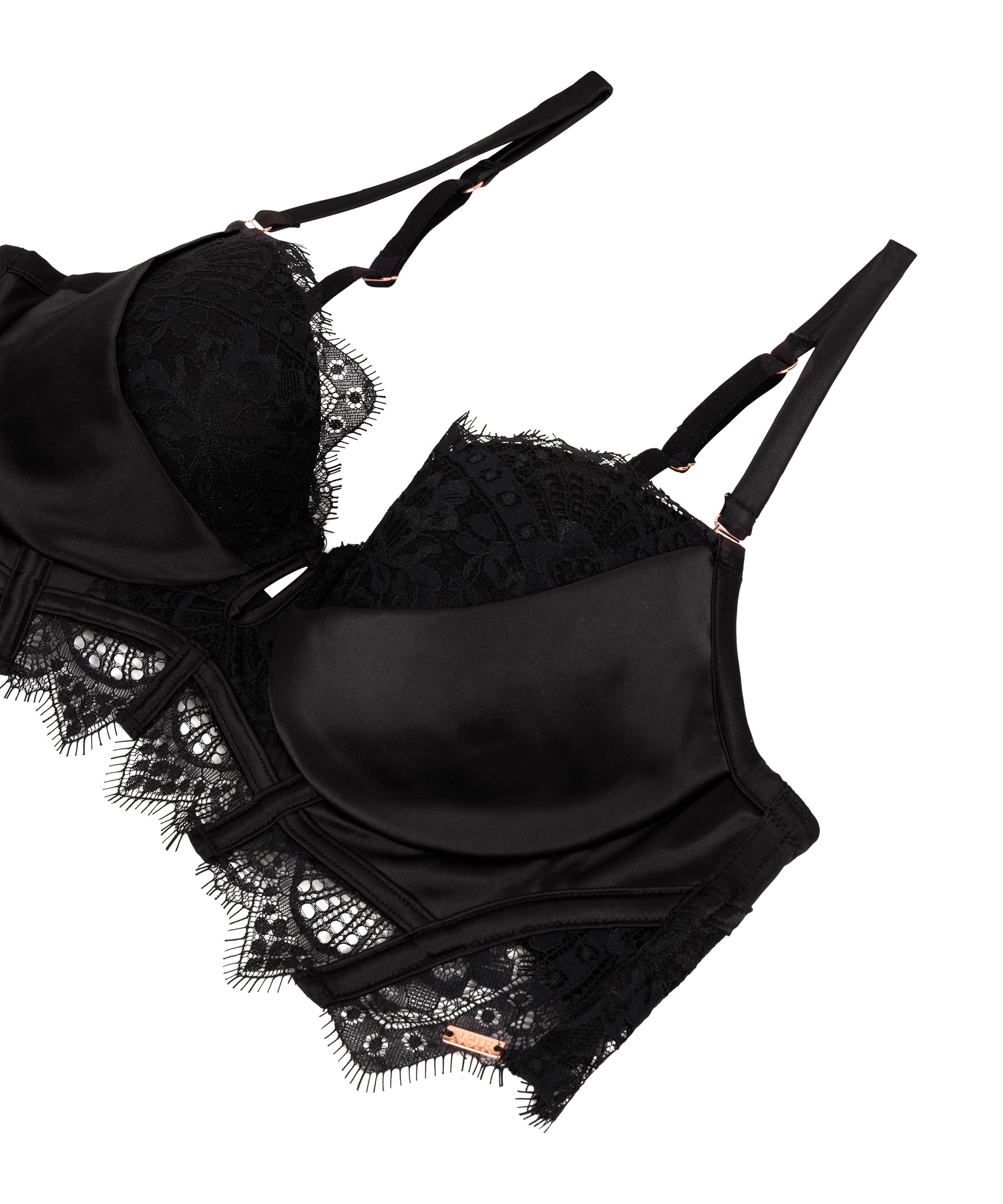 Zoe Padded Longline Underwired Bra, Black, main