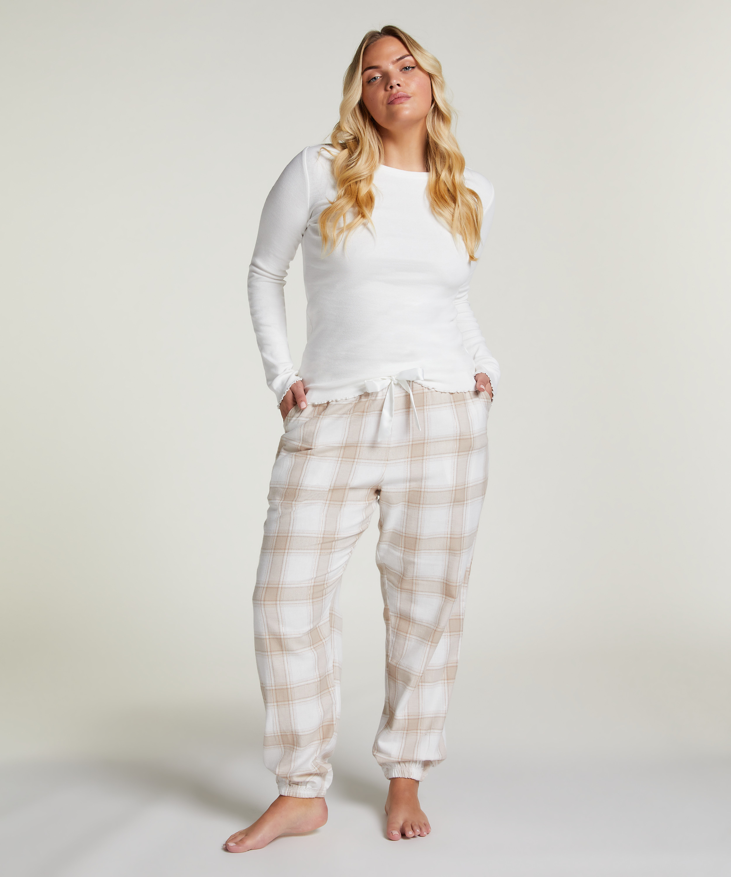 Flannel Pyjama Pants, Beige, main