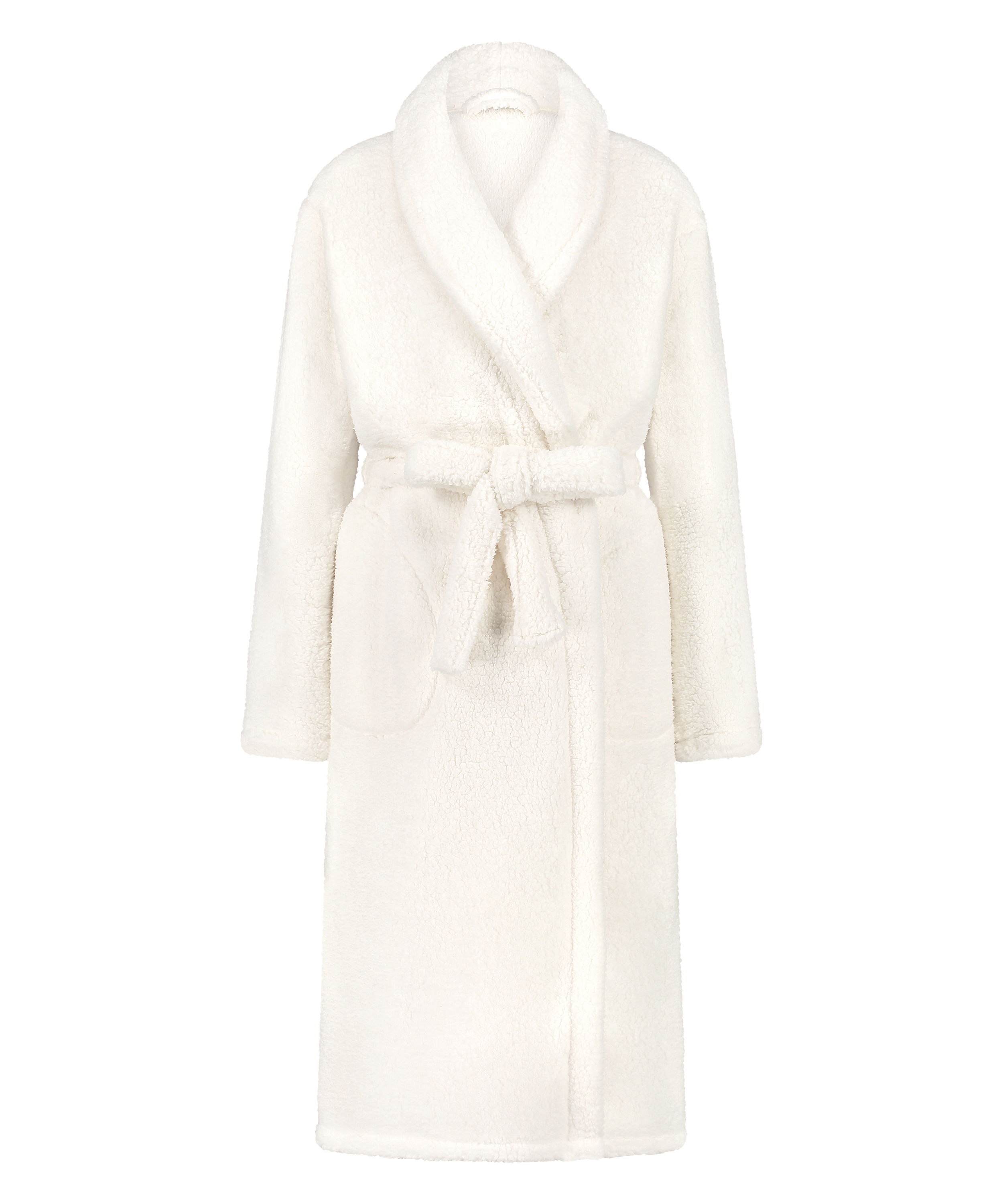 Long Fleece Bathrobe, White, main