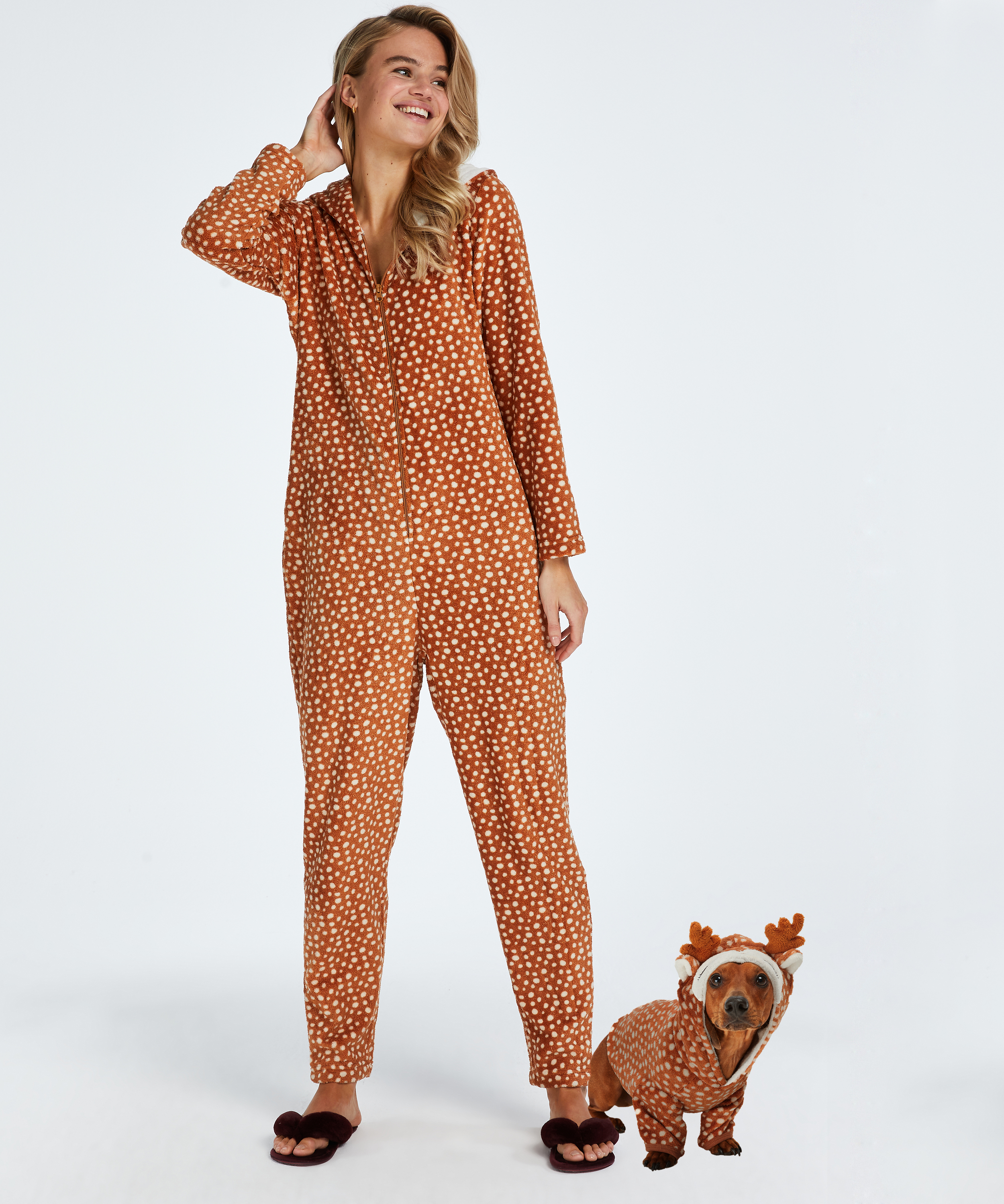Reindeer Fleece Onesie, Brown, main