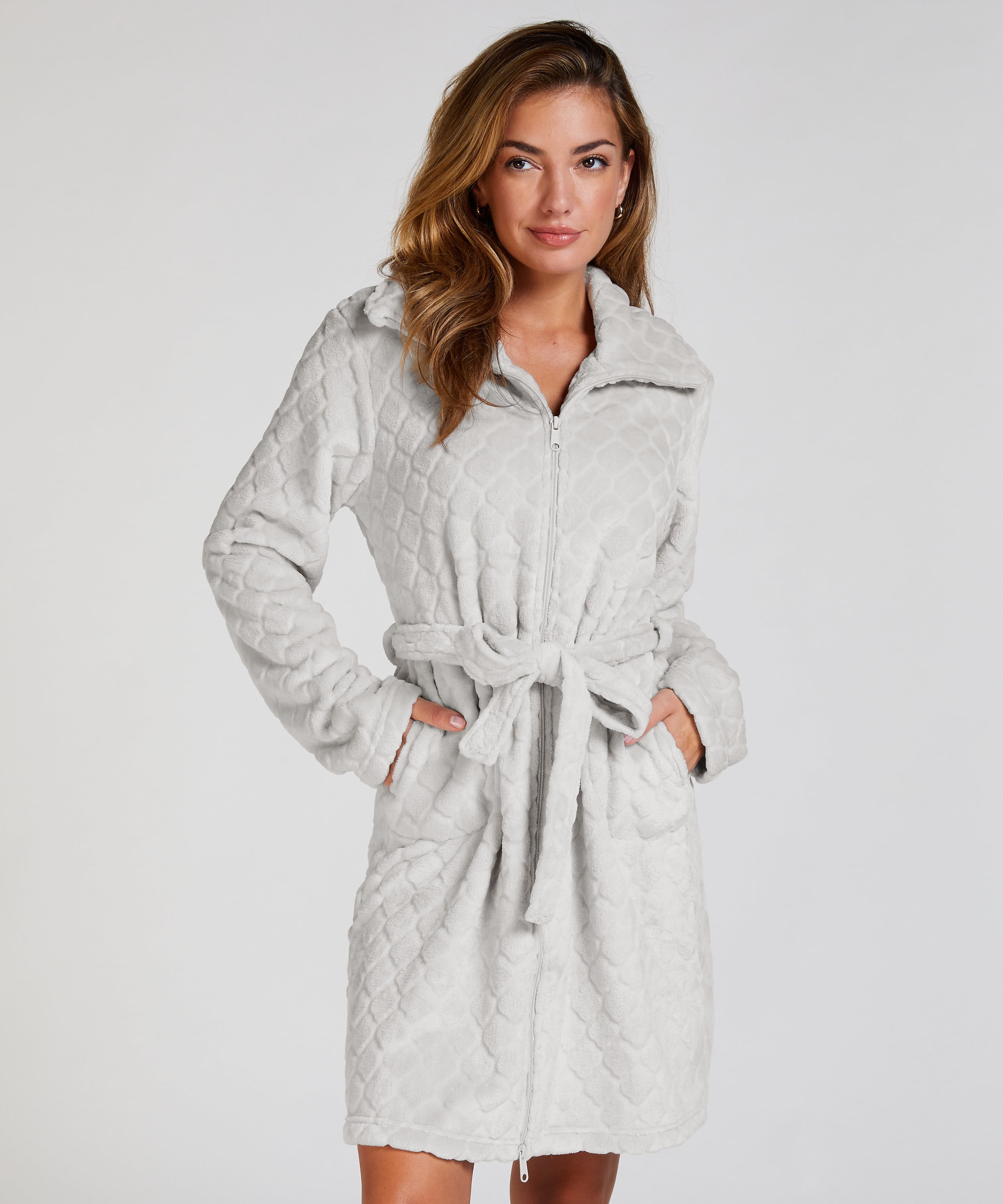 Fleece Zip Bathrobe, Gray, main