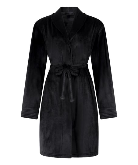 Velours short bathrobe, Black