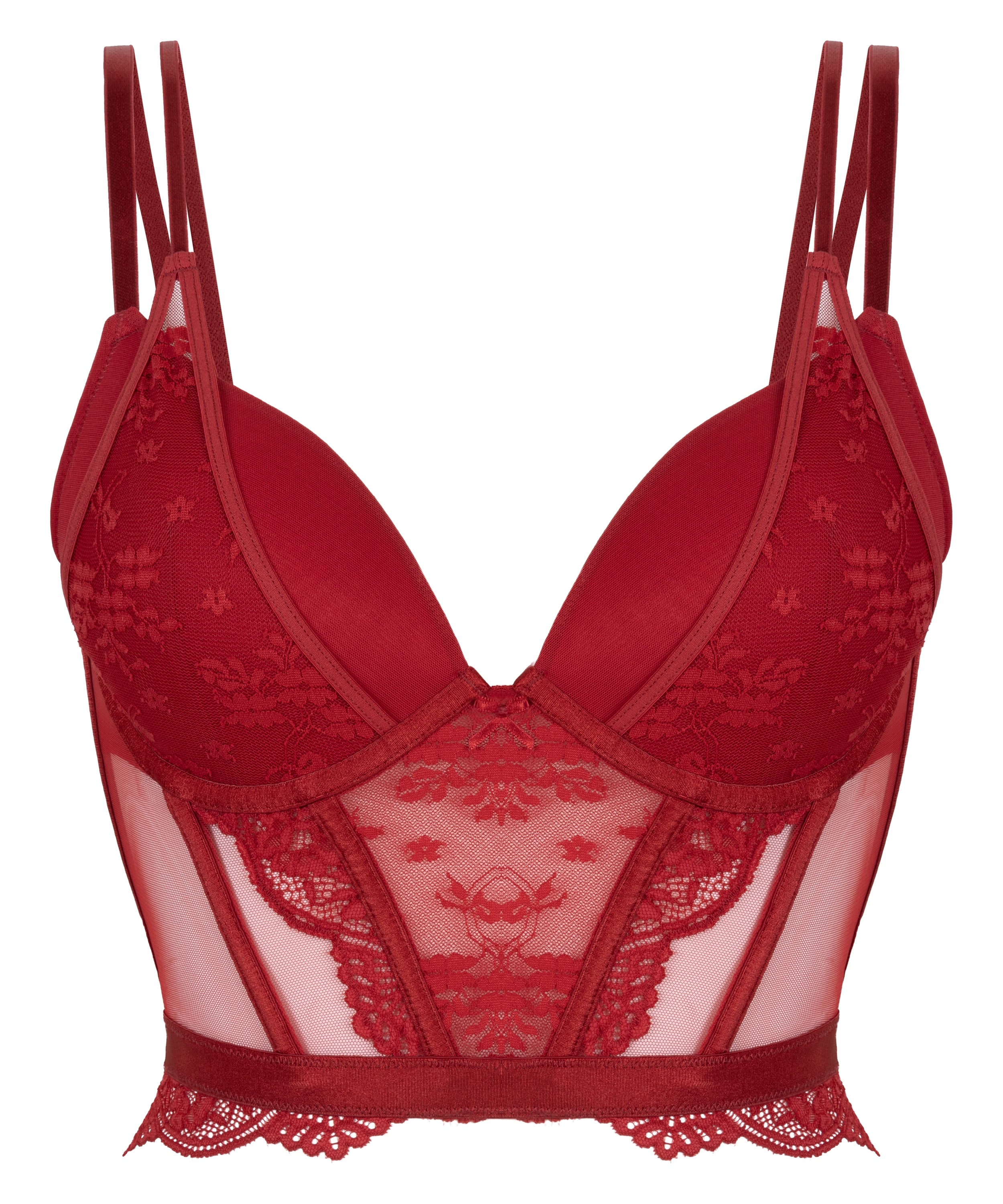 Coco Padded Underwired Longline Push-Up Bra, Red, main