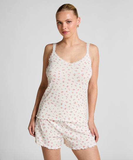 Ribbed Lace Cami, White