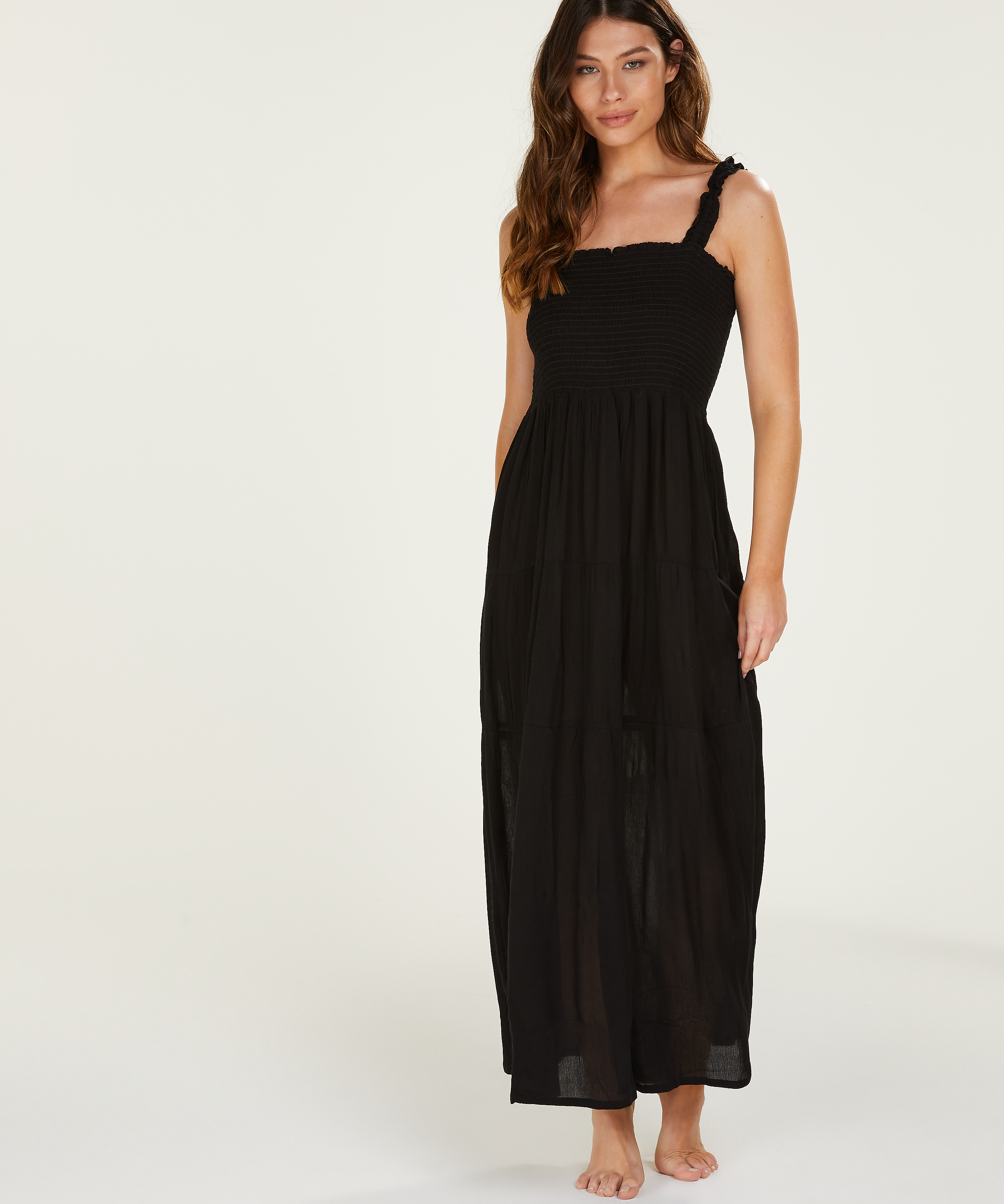 Smocked maxi dress, Black, main